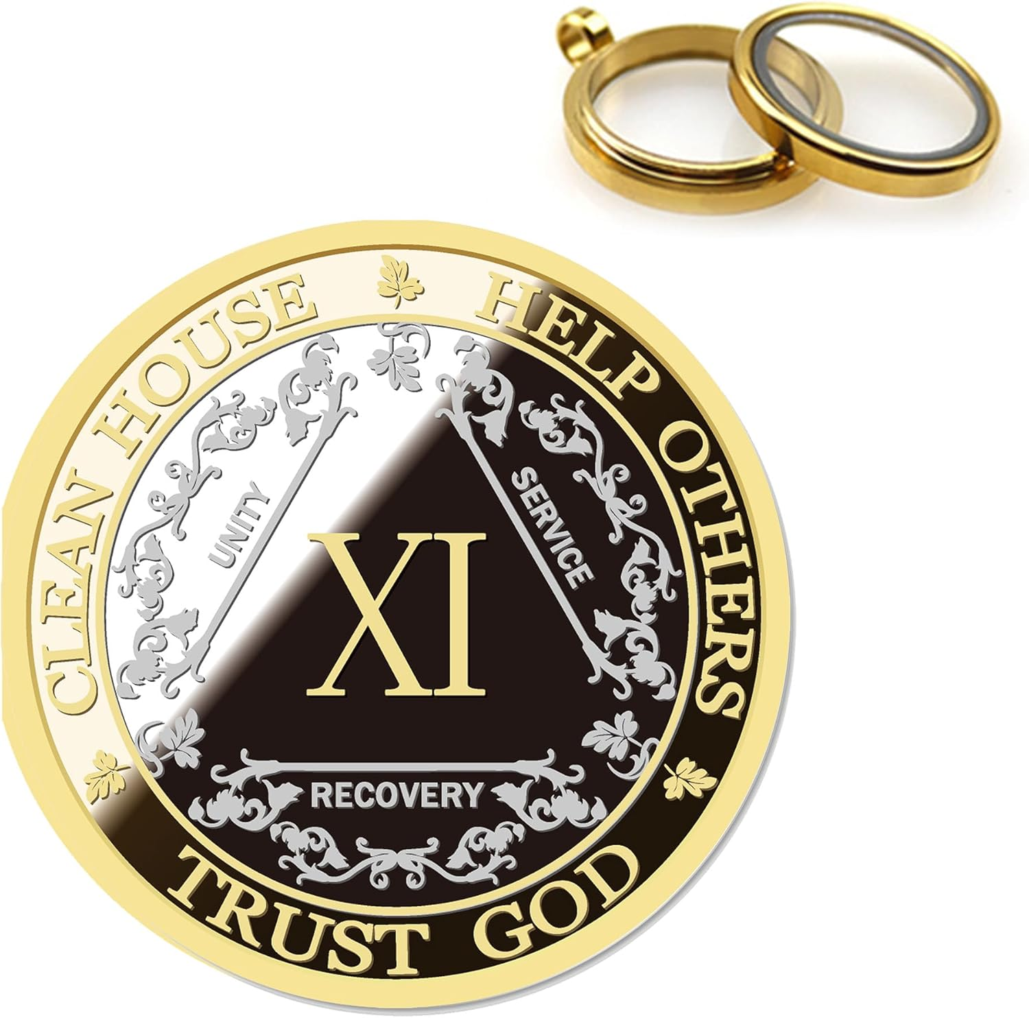 Affirmation Sobriety Coin Gift Set | Silver & Gold AA Chip Medallion with Token Capsule, Stand & Card | Sobriety Gifts for Anniversary Month & Year for Men & Women in Recovery (Two Years)