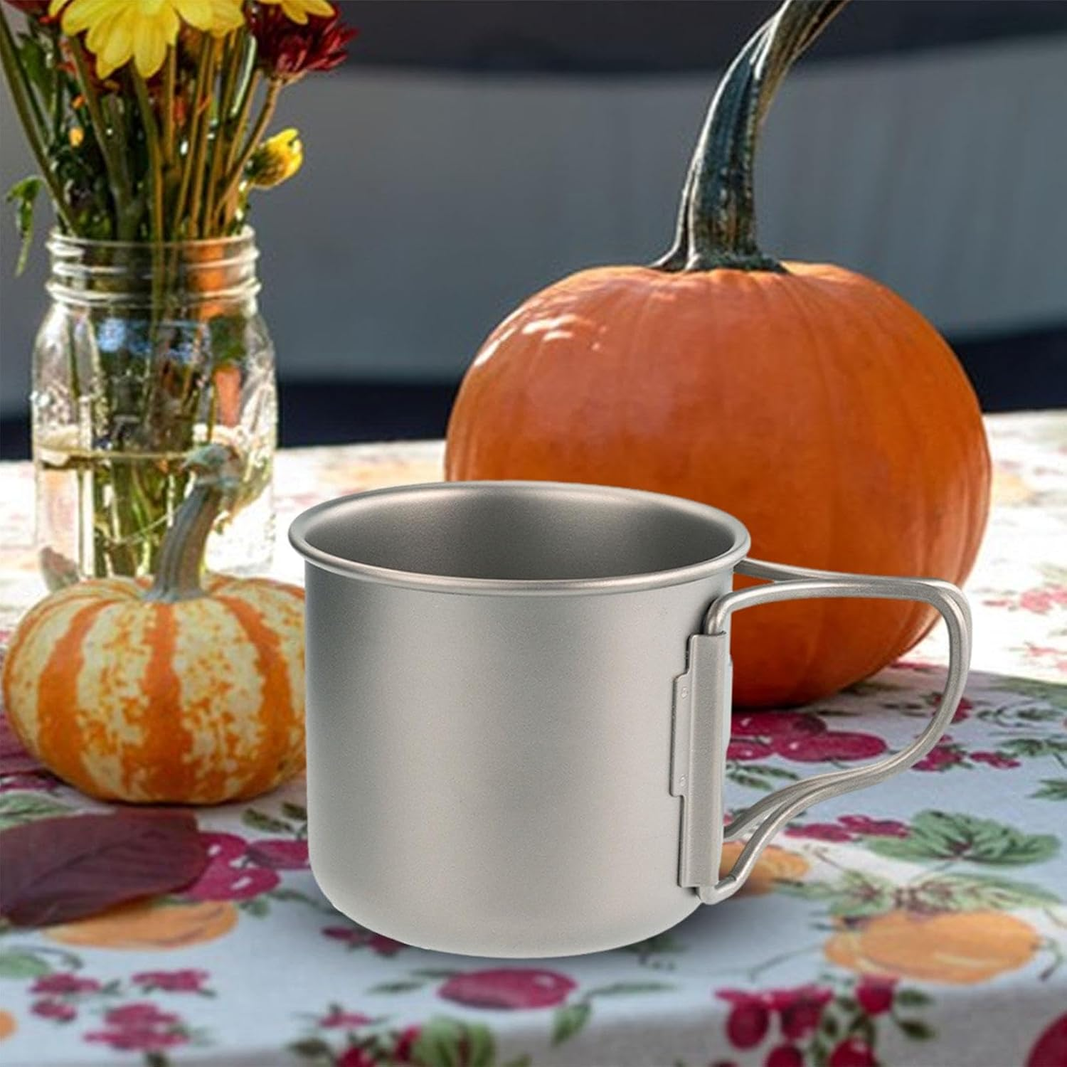 Eigell Titanium Cup Camping Cups Drinkware Metal Cups Travel Cup Outdoor Mug with Foldable Handle for Hiking Picnic Kitchen Campsite image number 1