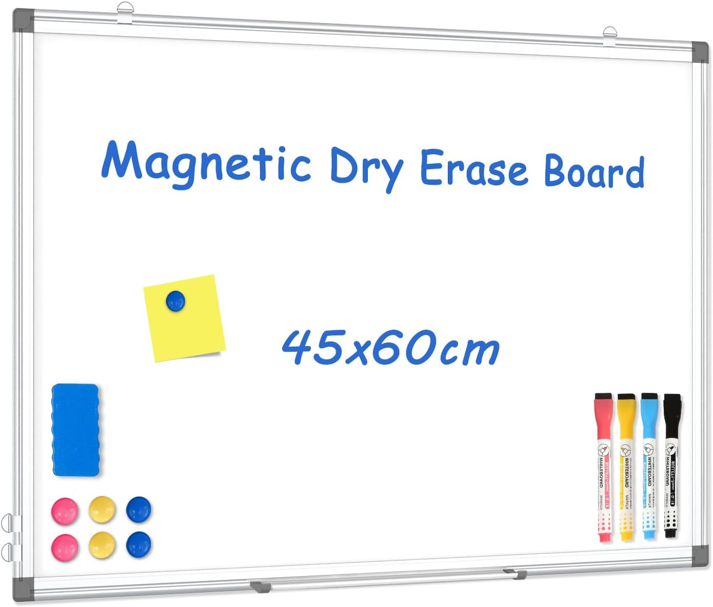 QUEENLINK Double-Sided Magnetic Whiteboard for Wall, Mountable & Hangable with Aluminum Frame, 45 X 60 Cm White Board for Office and Home with Markers, Magnets, Eraser image number 2