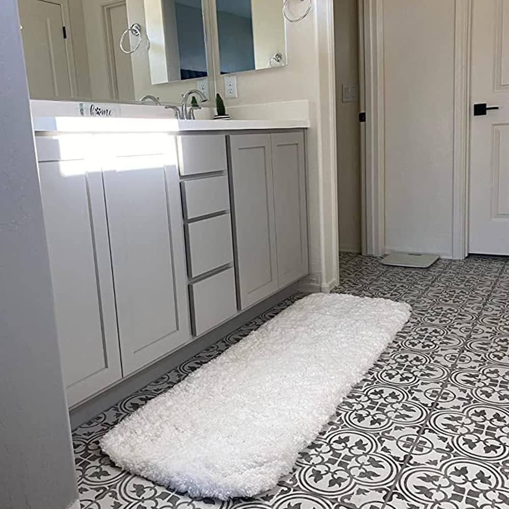Sheepping Bath Rug Runner White Absorbent Long Bath Mat for Bathroom - Washable Non Slip Bath Mat Decorative Floor Mats Carpet for Bathroom - 59 X 20 Inch image number 5