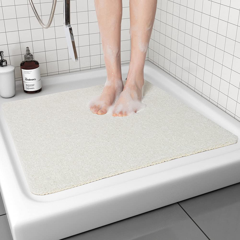 Non Slip Shower Mat, Comfortable Bath Mat for Textured Surface,Quick Drying Easy Cleaning Shower Floor Mat for Wet Area,Without Suction Cups Grey 24 X 24
