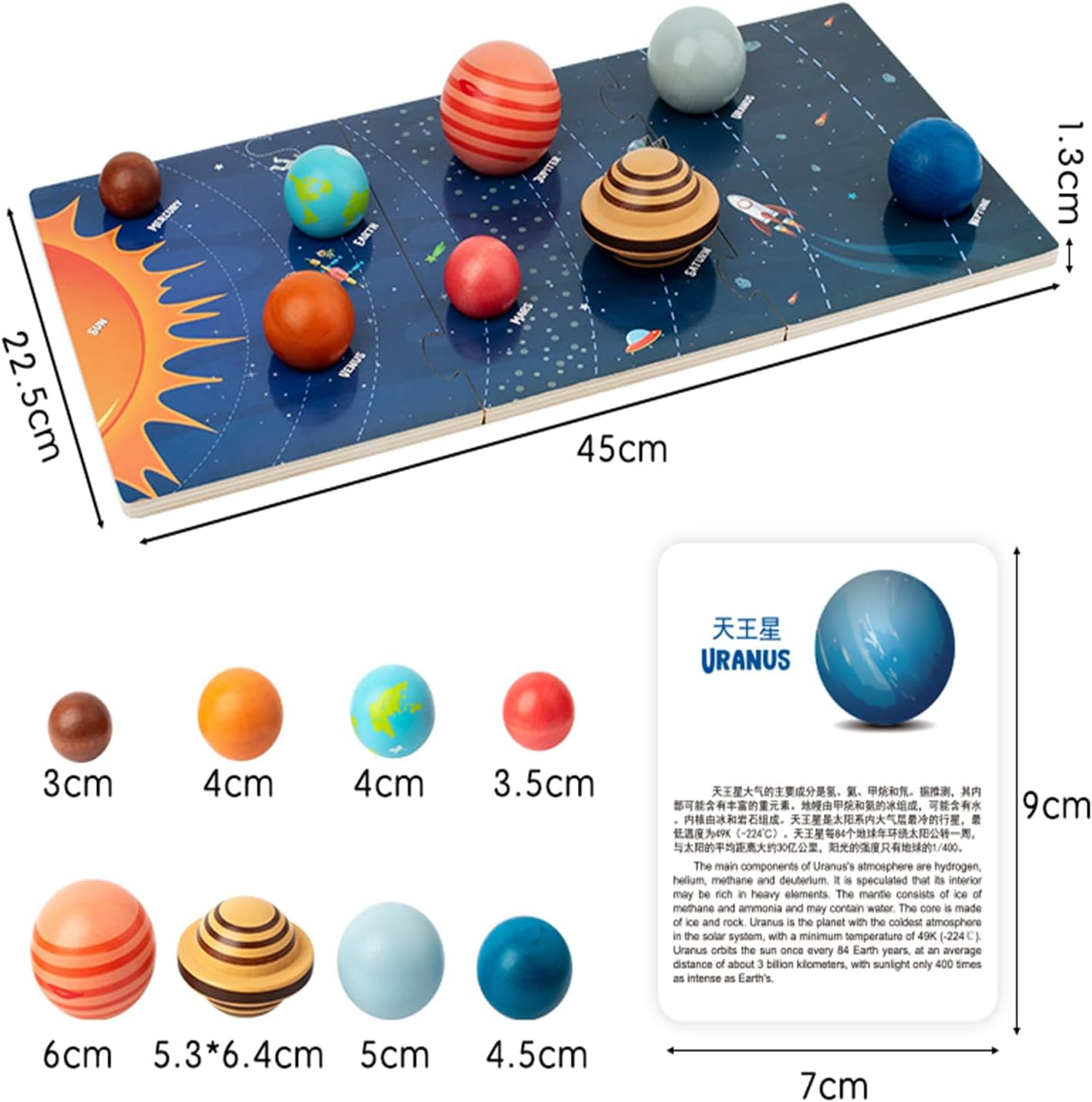 Planet Toys Montessori Wooden Solar System Model, Educational Toys for Kids 3-5, Preschool Learning Puzzle, Space Learning Toy, Planets for Kids (3D Planet) image number 3