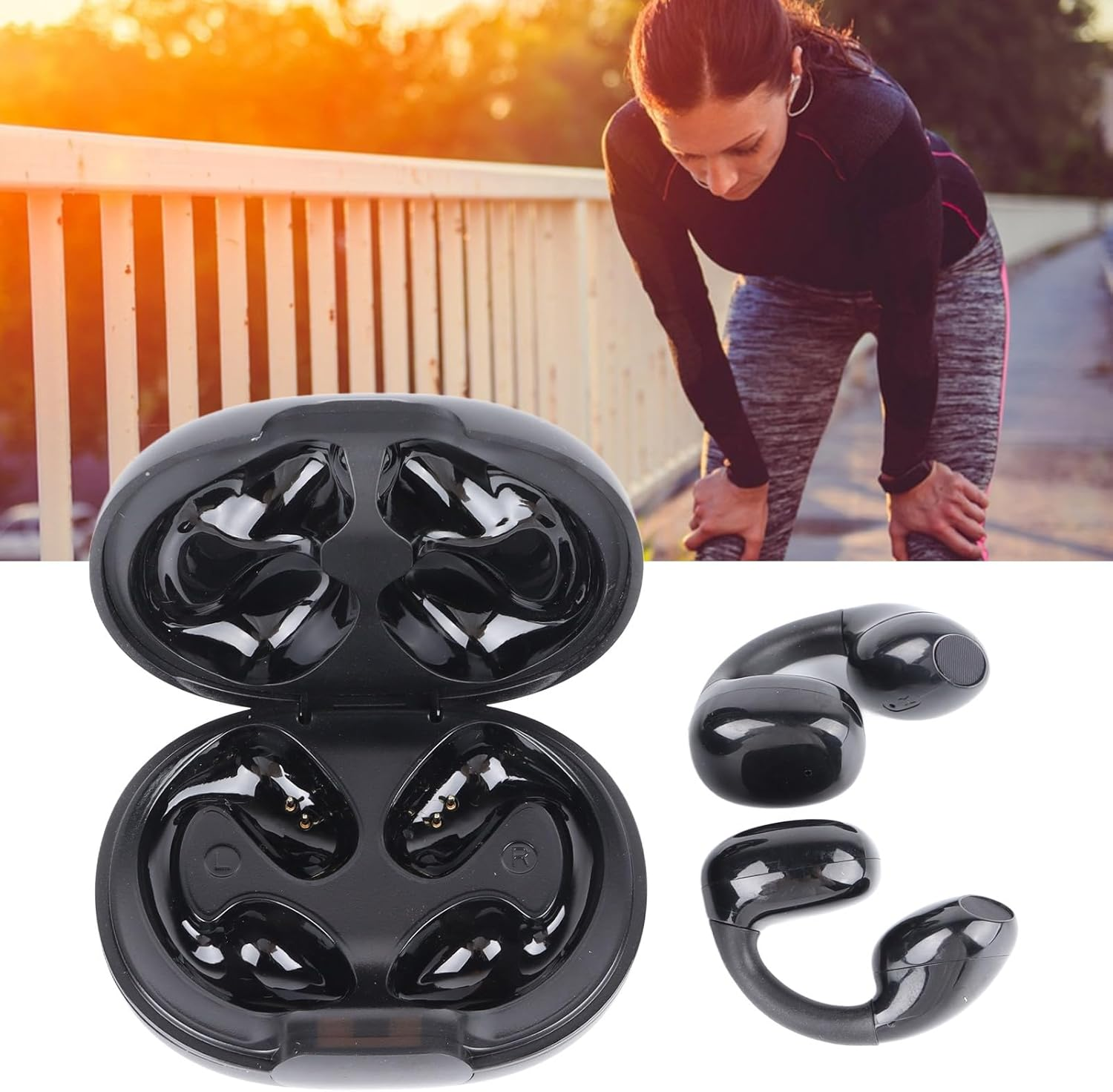 Clip-On 5.3 Earphones, Hifi Stereo, Open Ear, Wireless, Sports Business, Bone Conduction, Touch Control (Black)