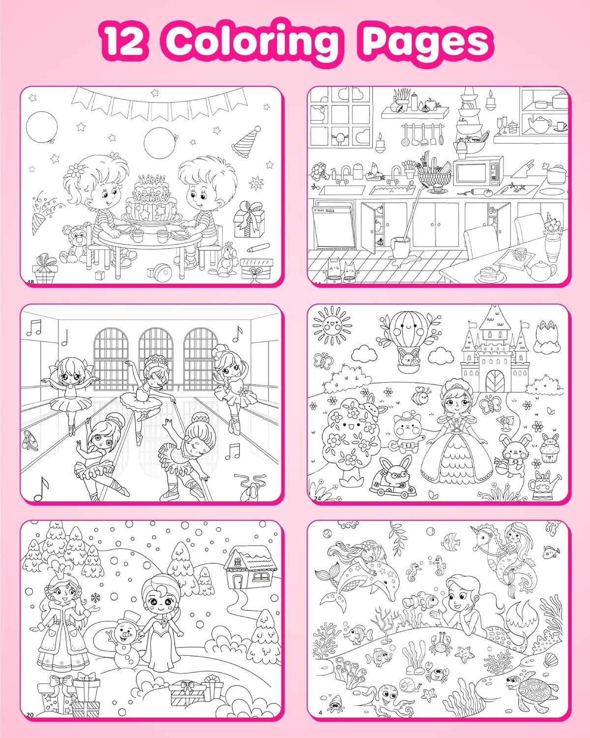 D-Fantix Girl'S Sticker Book for Kids, Unicorn Mermaid Flower Fairy Animal 12 Unique Scenes and 500+ Stickers, Toddler Airplane Travel Road Trip Essentials Activity Book, Arts & Craft for Age 3-8 image number 3