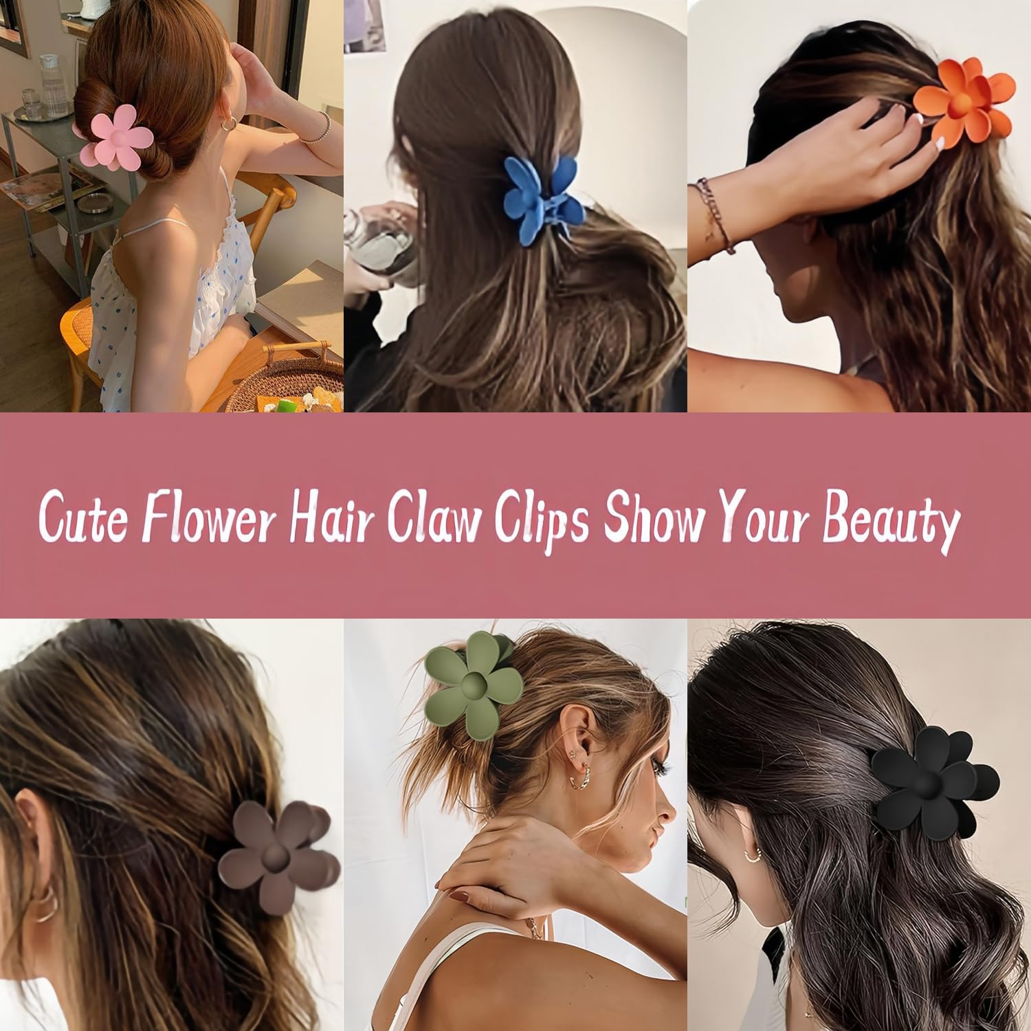 8PCS Flower Hair Clips Large Claw Clips for Women Thick Hair Cute Matte Hawaiian Dasiy Plumeria Hibiscus Hair Clips Strong Hold Non Slip for Women Girls Thin Hair Gifts 8 Colors