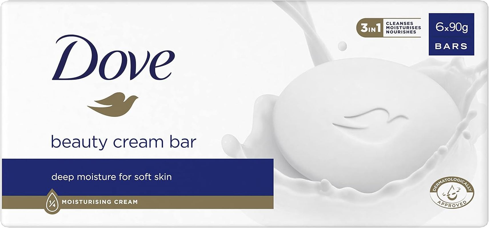 Dove Original Beauty Bar Soap with &frac14; Moisturising Cream for Softer, Smoother, Healthier-Looking Skin 6X 90 G image number 1