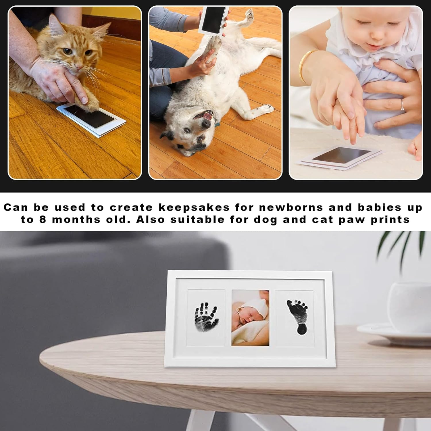 8 Pieces Baby Handprint and Footprint, Baby Imprint Set for Newborns, for Handprint, Footprint & Paw Print, Baby Footprint Set, Cat, Baby Footprint Set, for Newborns image number 1