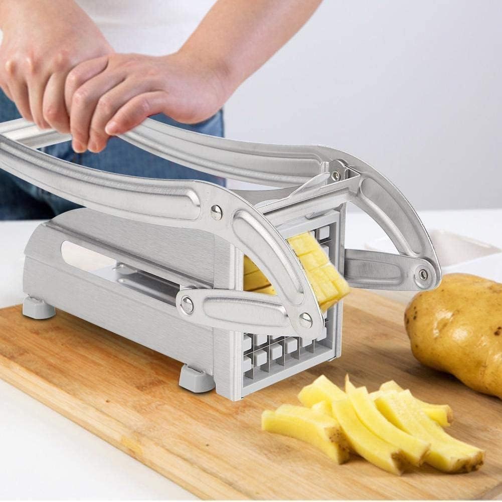 French Fry Cutter with 2 Blades,Potato Chipper, Stainless Steel Vegetable Potato Cutter Chips Cutting Machine with Non-Slip Feet Kitchen Tool Accessories for Carrots Vegetables Fruits image number 5