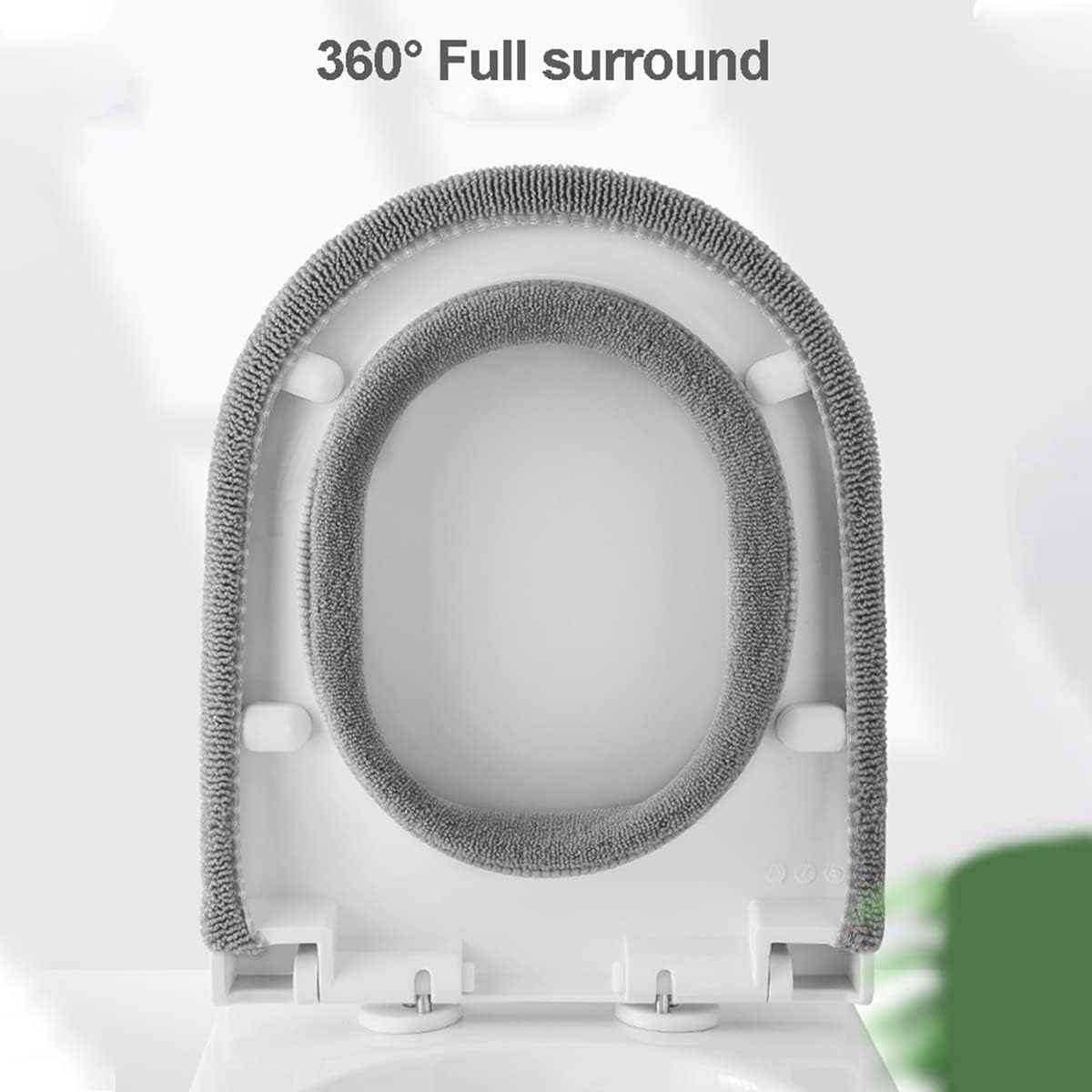 2PCS Toilet Seat Cover,Bathroom Soft Thicker Warmer Pads, Washable Fiber Cloth Toilet Seat Covers Pads Easy Installation& Cleaning (Gray 1) - Gray 2 image number 5