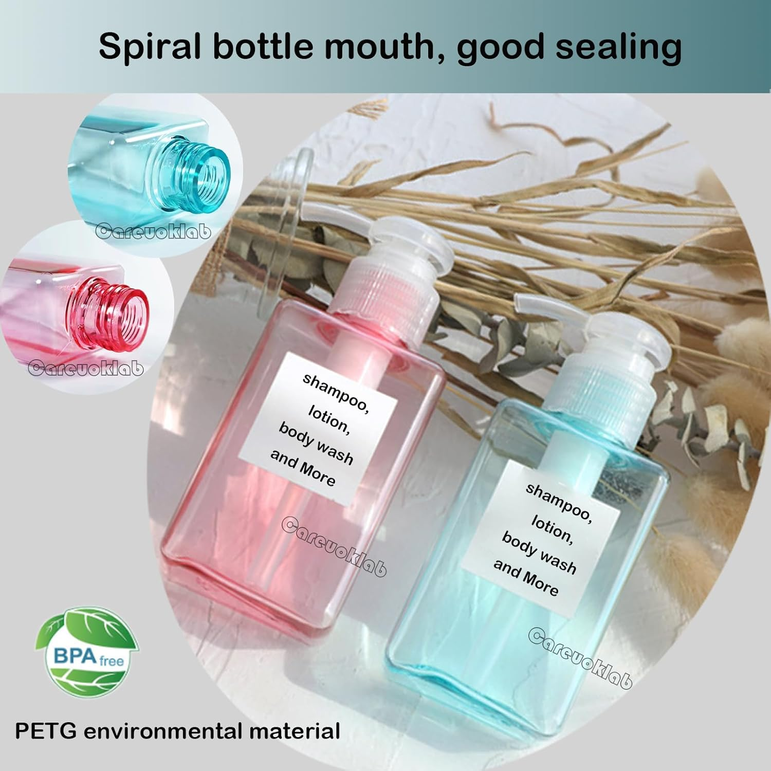 6 Pack 100Ml Travel Pump Bottles Set, Refillable Toiletries Containers, Pump Dispensers for Travel Shower and Sitz Bath, Shampoo Body Lotion Cosmetics image number 2