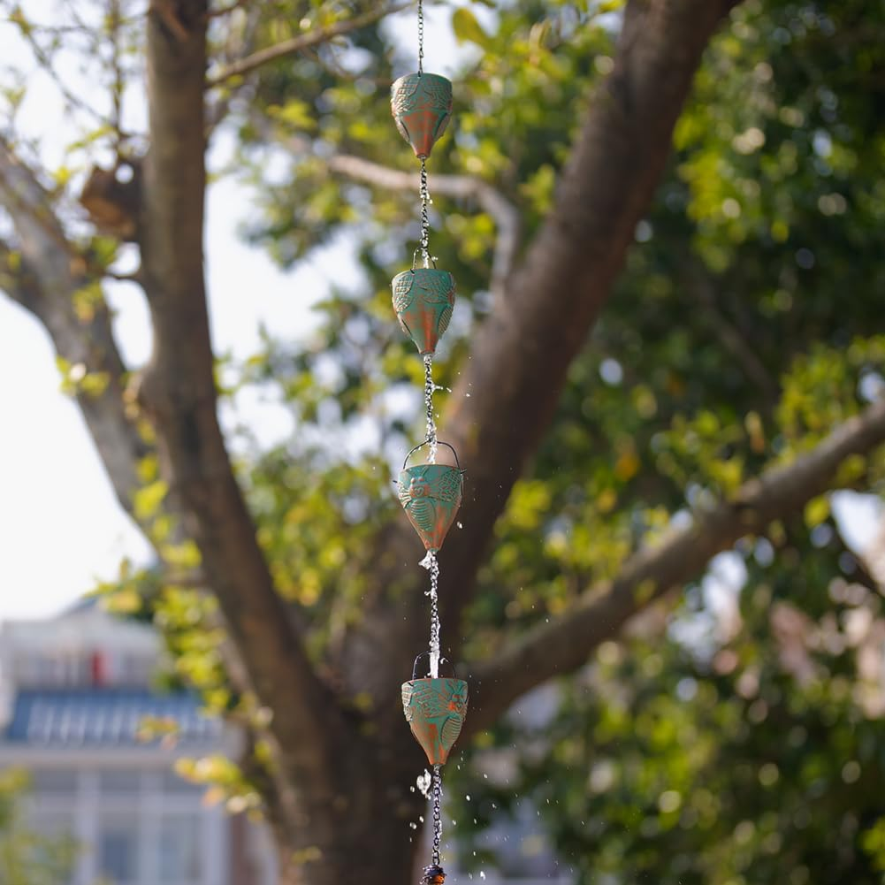 Giole 10 FT Rain Chain for Outside, Rain Chain with 10 Bee Pattern Cups Adjustable Rain Catcher Chain for Gutters, Eaves, Drainage, Replacement for Downpout - Green image number 4
