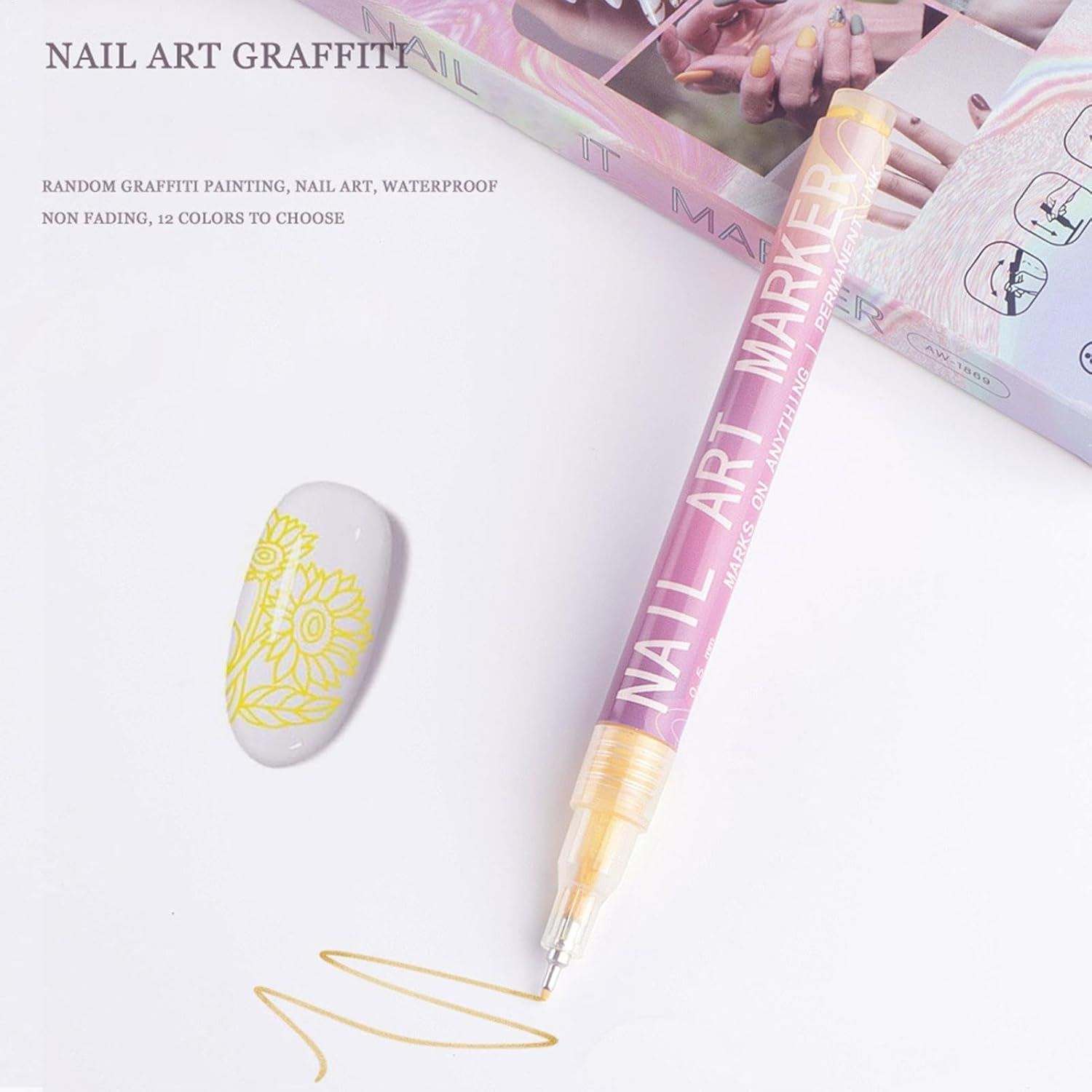 Art Nail Pens Set,12 Colors Manicure Art Painting Polish Kit Waterproof - Home Nail Beauty Salon Acrylic Markers for Graffiti Butterflies Flowers image number 1