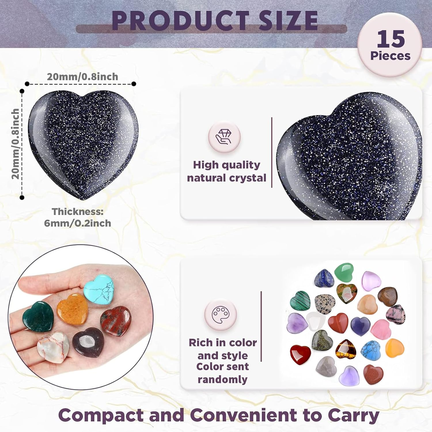 15 Pcs Heart Stones, 2 CM/0.8 in Heart-Shaped Healing Crystals for Meditation, Yoga, Anxiety Relief, Home Decoration, Bulk Pocket Love Stones for Mothers Day and Valentines Day Gift image number 3
