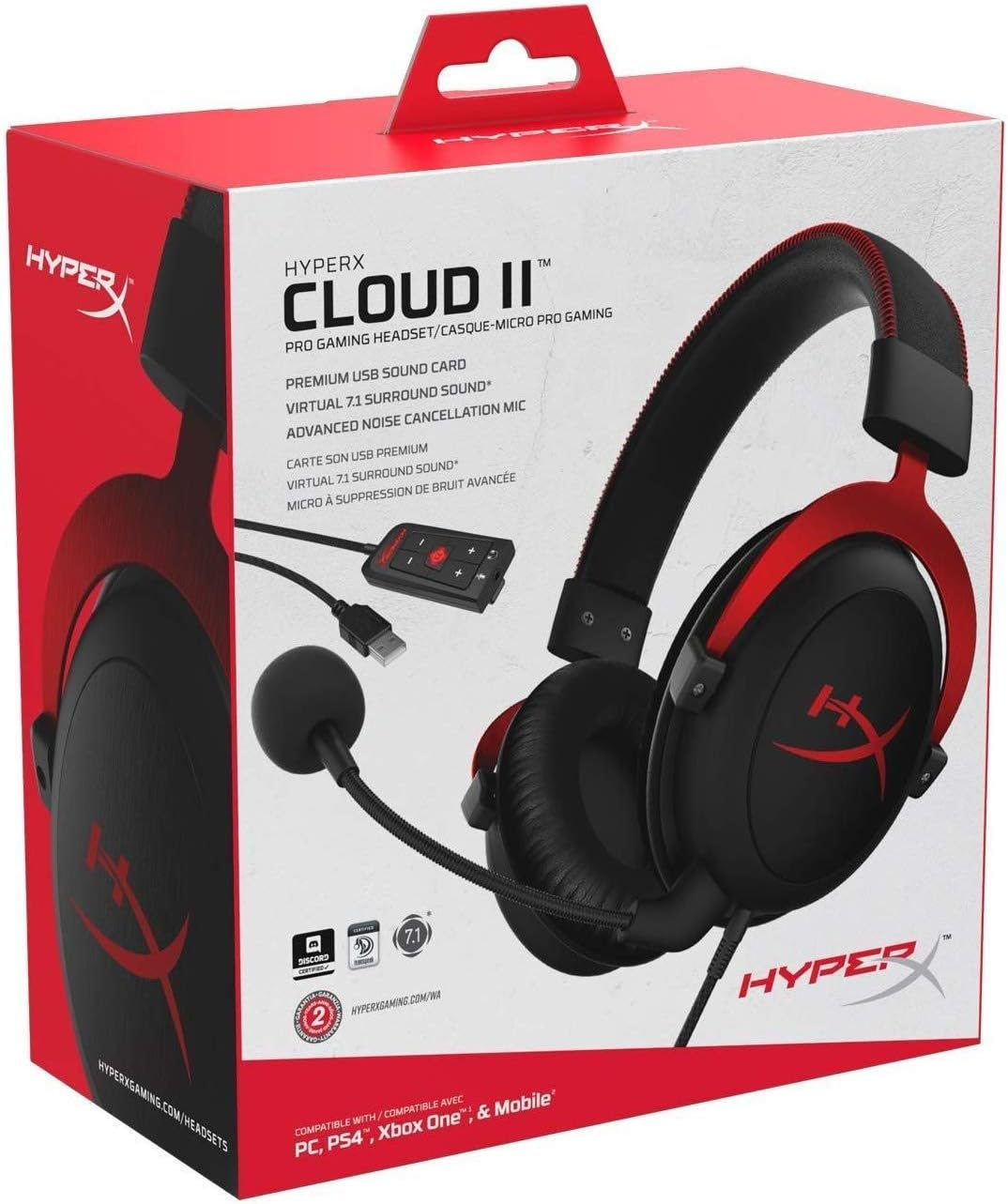 Hyperx Cloud II Gaming Headset | 7.1 Surround Sound | Aluminum Frame | Detachable Noise Cancelling Microphone | Hi-Fi with 53Mm Audio Drivers | Compatible with Pc/Ps4/Xbox/Mac/Mobile/Vr - RED image number 2