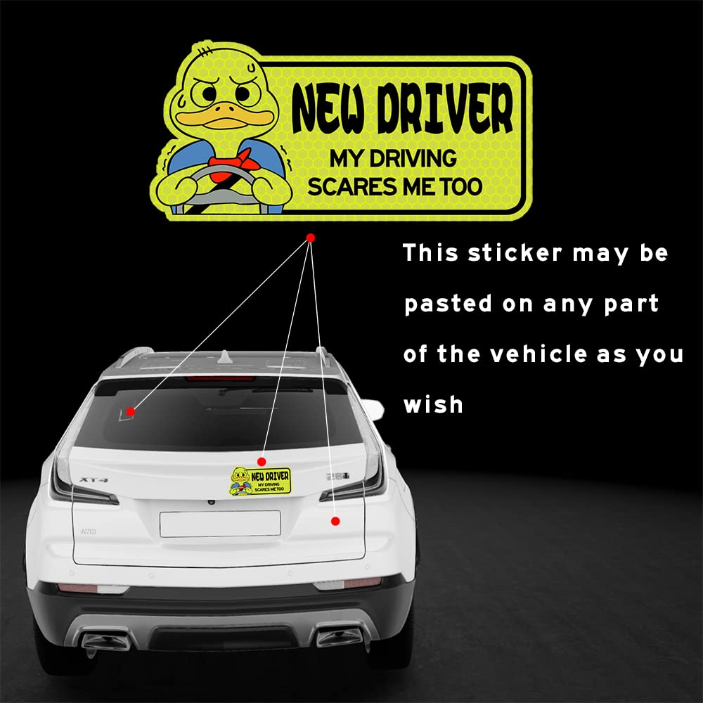 Biinfu Reflective New Driver Sticker, Student Driver Decal for Car, Vehicle Keep Distance Sign Bumper Funny Duck Sticker-Yellow image number 2