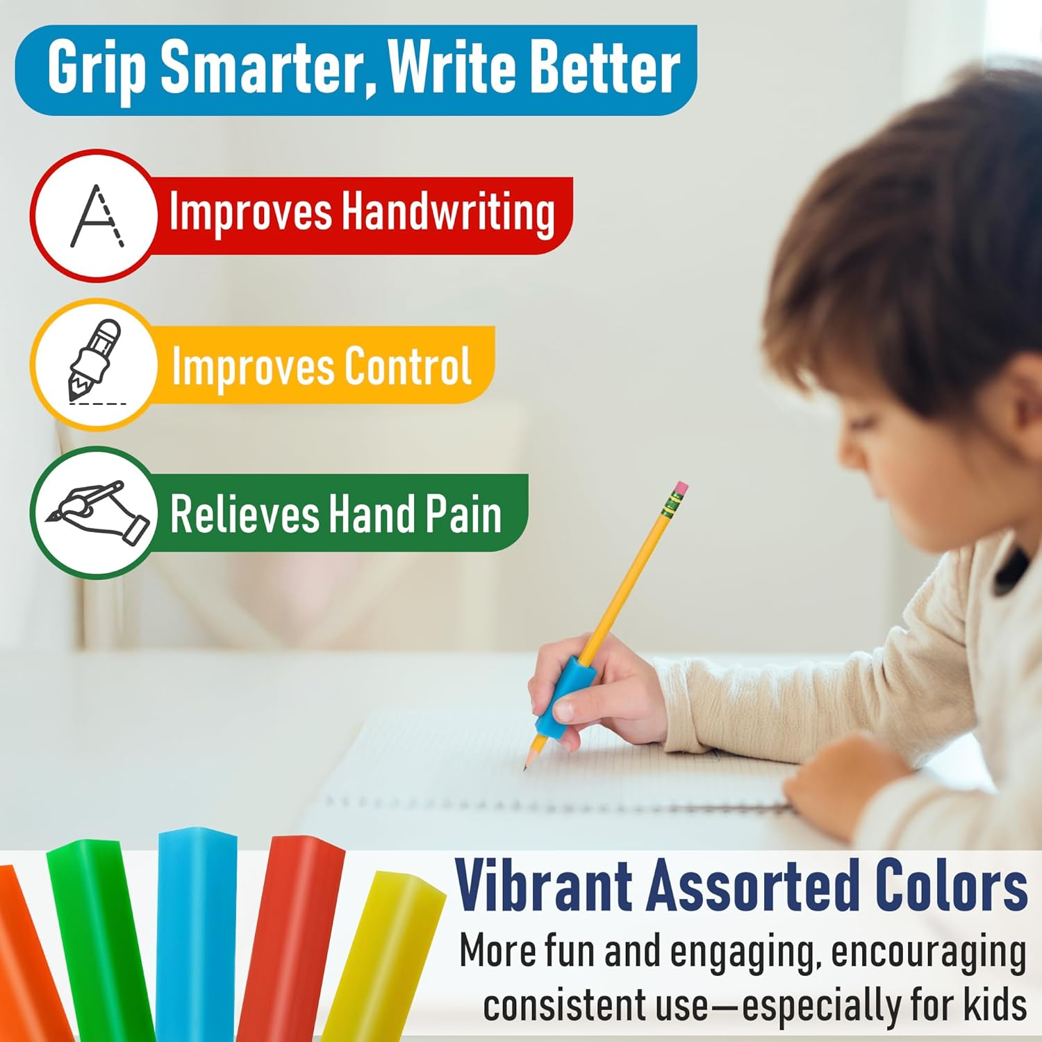 Pencil Grip the Classics Triangle Grip Ergonomic Writing Aid, for Right or Left Handed Users, Assorted Colors, Pack of 200 (TPG-162) image number 5
