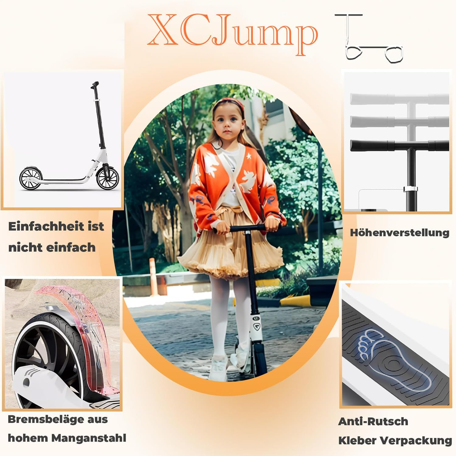 Xcjump Scooter H1 Folding Kick Scooters for Kids & Adults &ndash; Lightweight Foldable Sport Scooter with Adjustable Handle (95-115Cm), Durable 100Kg Capacity, Smooth 20Cm PU Wheels