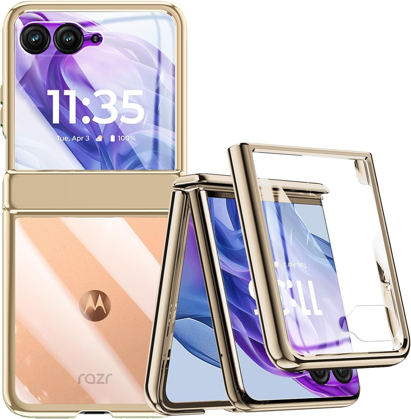 Transparent Case for Motorola Razr 50 Ultra with Built-In Screen Protector and Hinge Protection, Luxury Clear Hard PC Coating Shockproof Case for Motorola Razr+ 2024 (Silver)