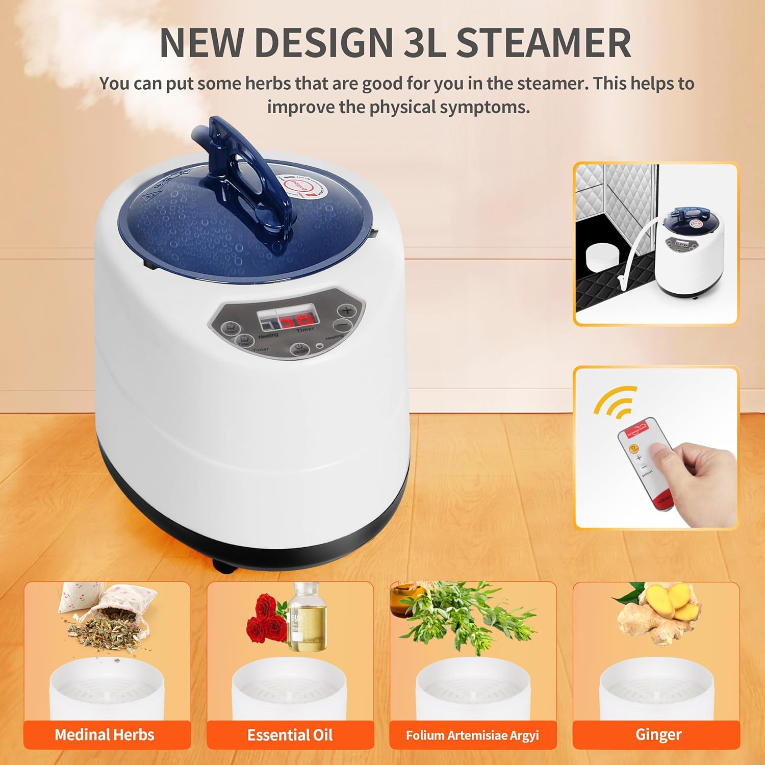 Portable Sauna, Personal Portable Steam Sauna for Home with 3L 1000W Steamer, Sauna Tent for Home Spa Relax, Foldable Chair, Remote Control Included, 80X80X180Cm Sauna Tent, Black image number 2