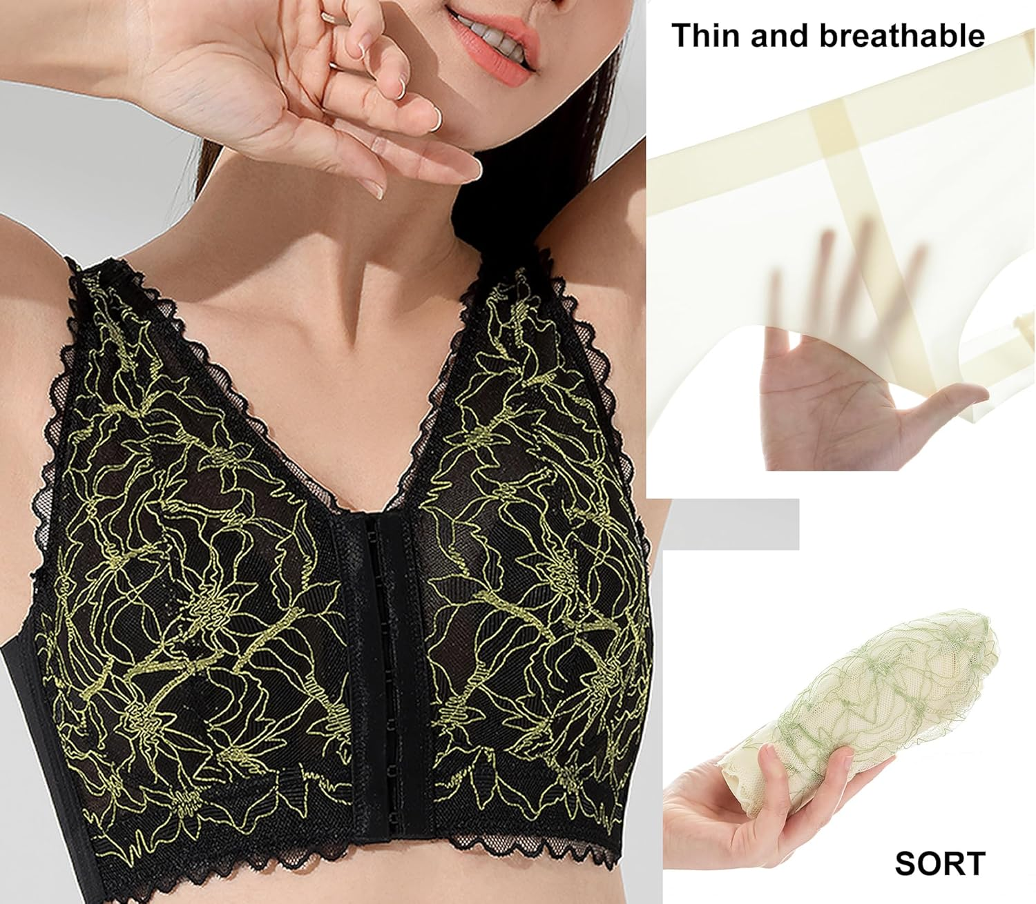 BIMEI Front-Closure Cotton Bra Mastectomy Bra Pockets Post-Surgery Sleep Bra for Silicone Breastforms Women'S Comfort2505 - Black, 38D image number 4