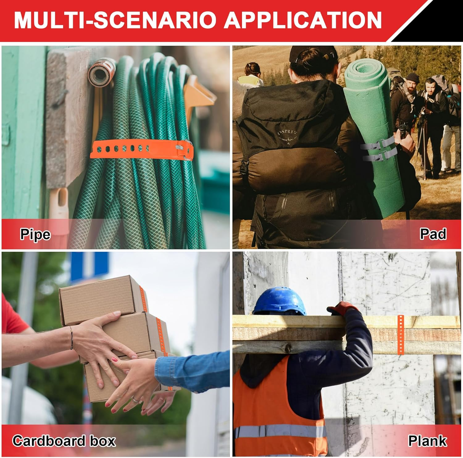 4Pcs Adjustable Utility Straps with Buckles, YITOBA 20 Inch Silicone Tie Downs, Mini Industrial Straps with Holes for Securing Skis, Field Repair, Garden Hoses, Tools (Orange) image number 3