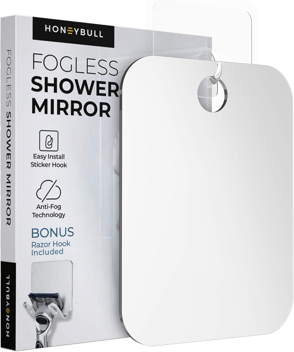 HONEYBULL Shower Mirror Fogless for Shaving - (Medium 6X8In) Flat anti Fog Mirror with Razor Holder for Shower, Mirrors, Shower Accessories, Bathroom Mirror & Accessories, Holds Razors for Men image number 6