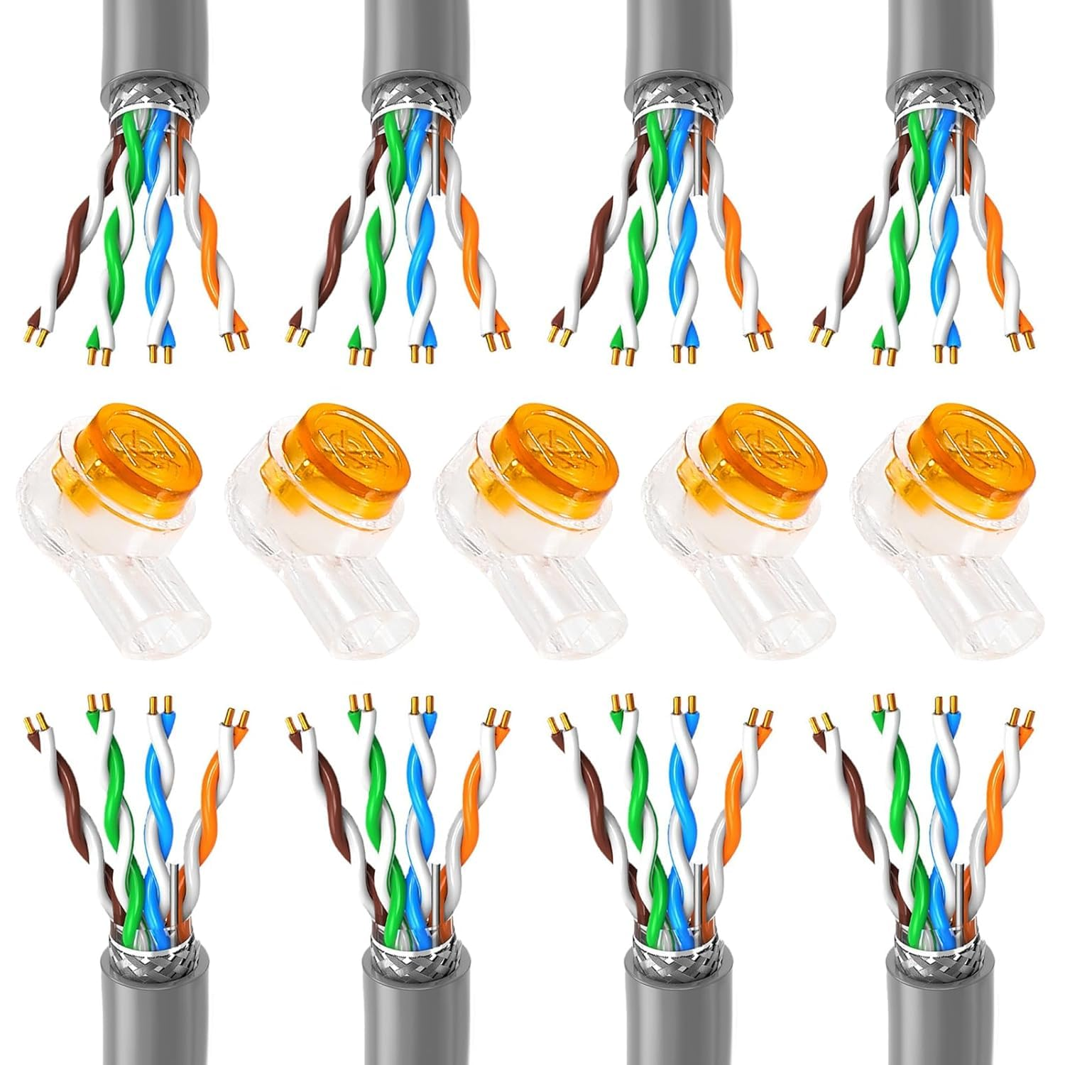 QCCAN 200Pcs UY2 K2 Telephone Wire Splice, Gel-Filled, Orange, Crimp, Blade Terminal, Copper, Polycarbonate image number 3