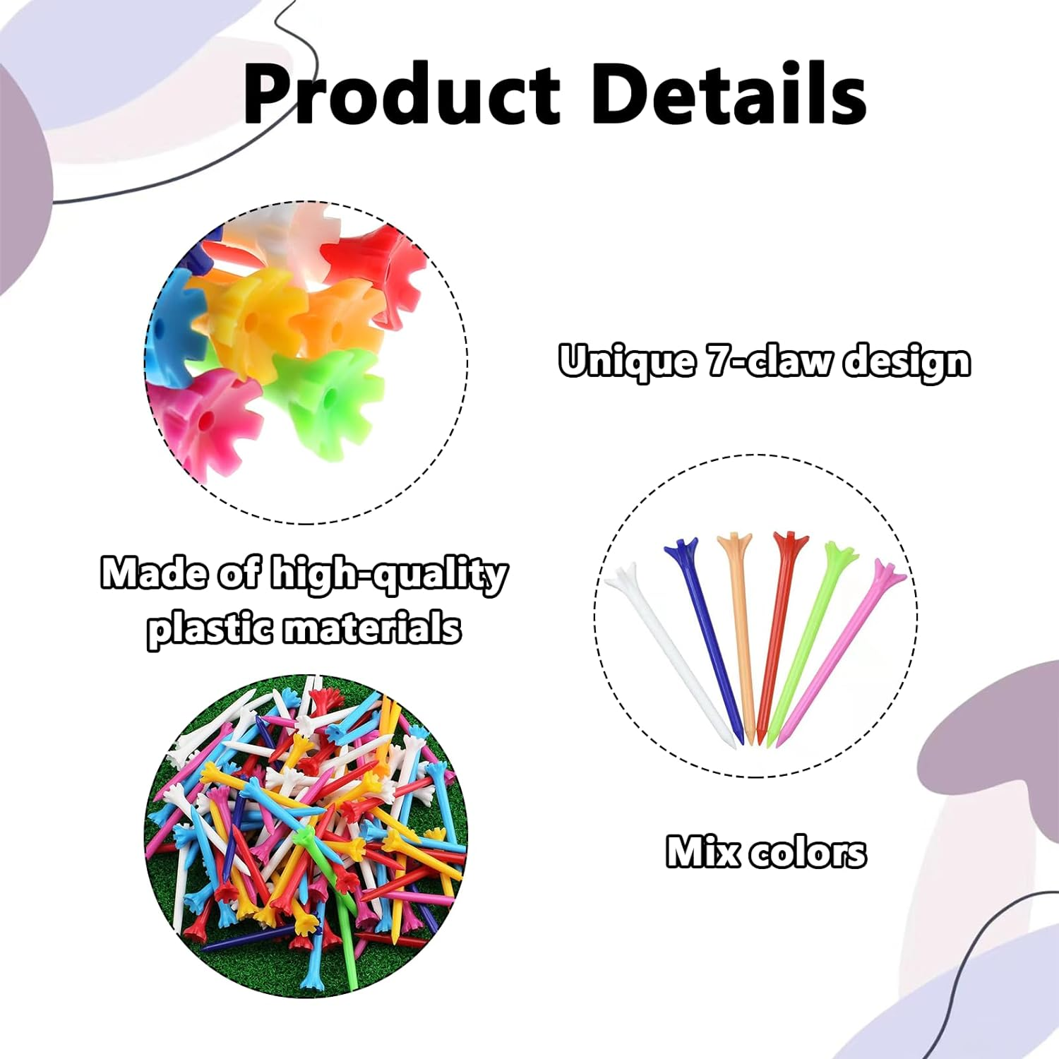 100 Pcs Golf Tees Plastic, 2 3/4 Inch High Performance Golf Tees Colorful Plastic Golf Tees with Claw image number 5