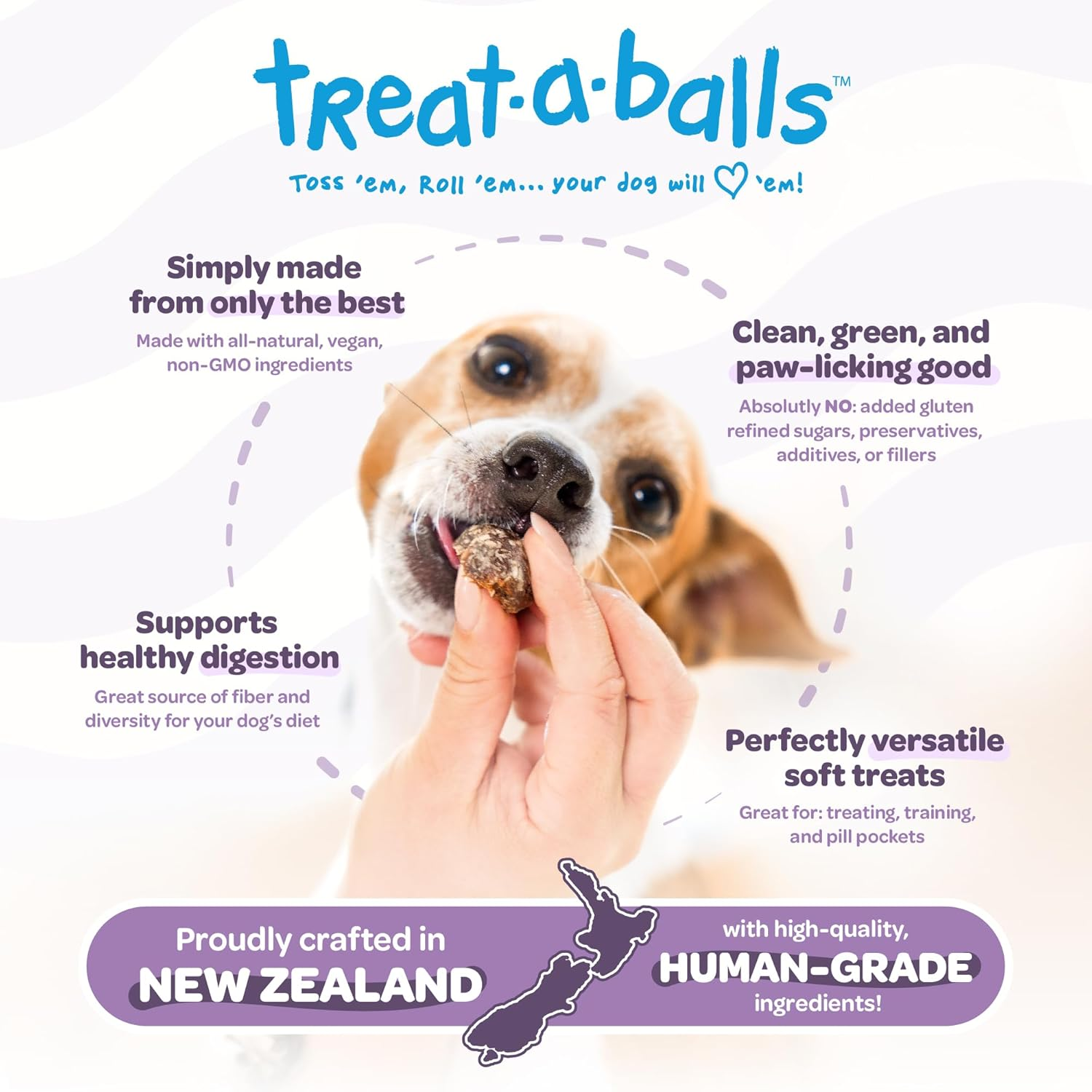 Chewy & Soft Dog Treats, All Natural, Non-Gmo, Vegan, Gluten Free, Low Calorie Dog Treats for All Breeds & Sizes - Made in New Zealand, Peanut Butter, Blueberry, Banana 18Pk image number 3