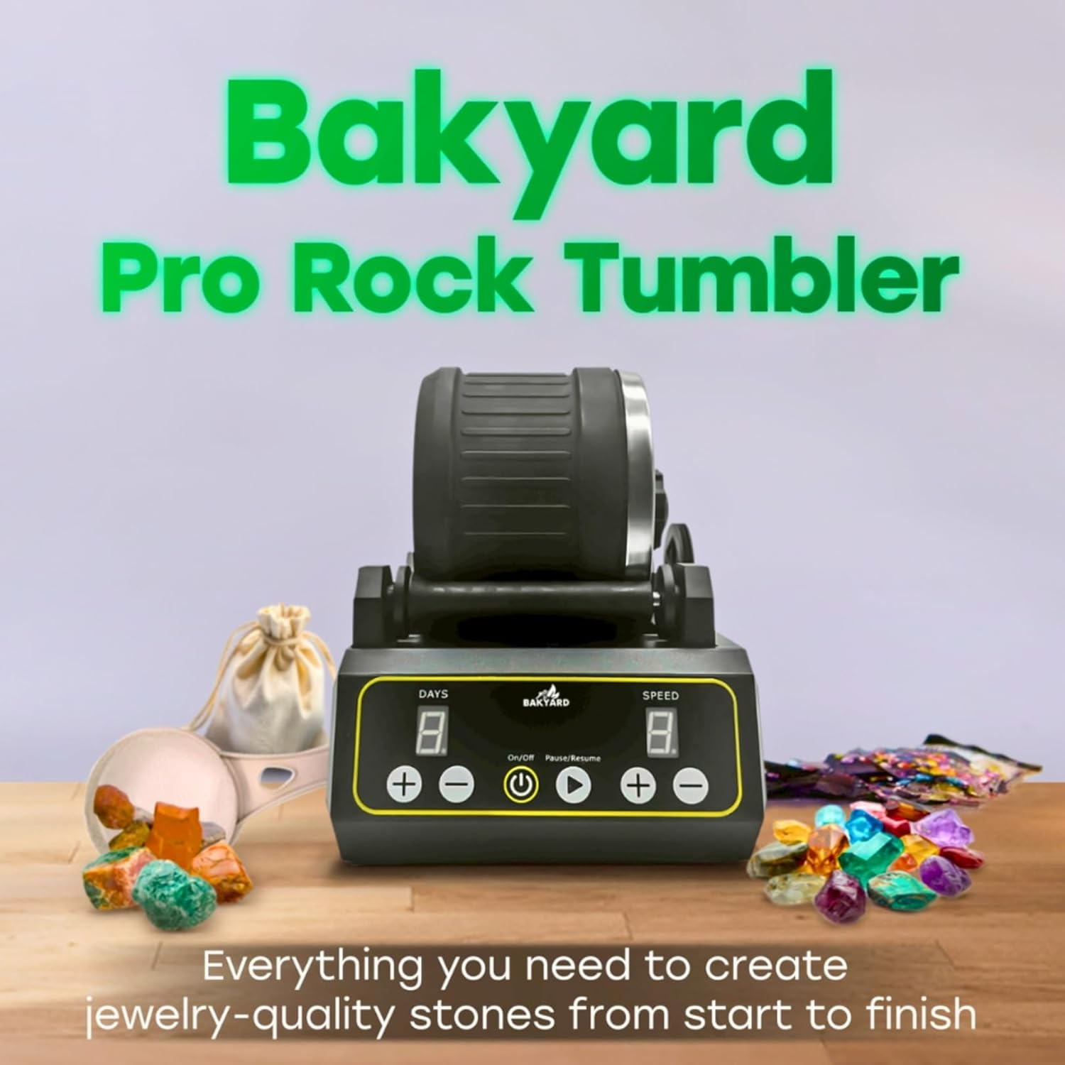Professional Rock Tumbler Kit- Advanced Features Include Shutoff Timer and Speed Control - 2.5 Kg Barrel Capacity, 4 Polishing Grits, Mesh Stainer, Jewelry Fastenings image number 1