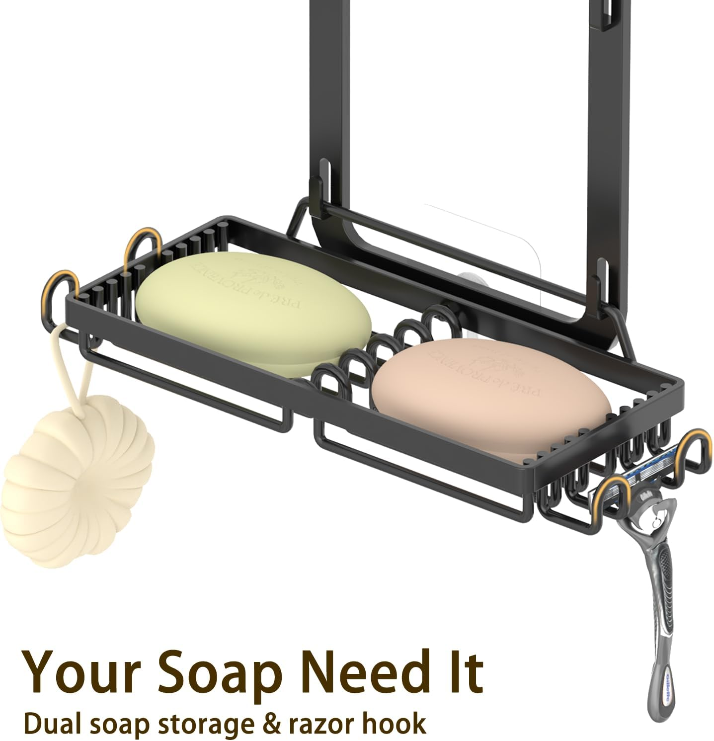 Gabeeriso over the Door Shower Caddy Hanging, Rustproof Bathroom Caddy Shower Shelf with 16 Hooks,Bathroom Organizer Space-Saving Storage for Shampoo, Soap & Towels(Black 3-Tier Over-The-Door) image number 6