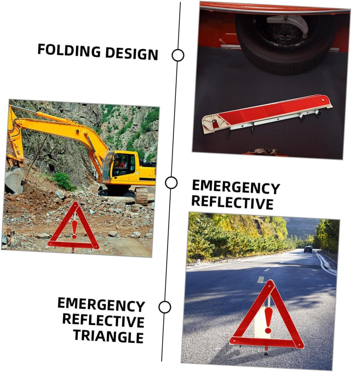 3Pcs Reflective Warning Triangles Roadside Safety Kit for Vehicles with Non-Skid Stable Base High Brightness Triangles for Cars Trucks and Transport