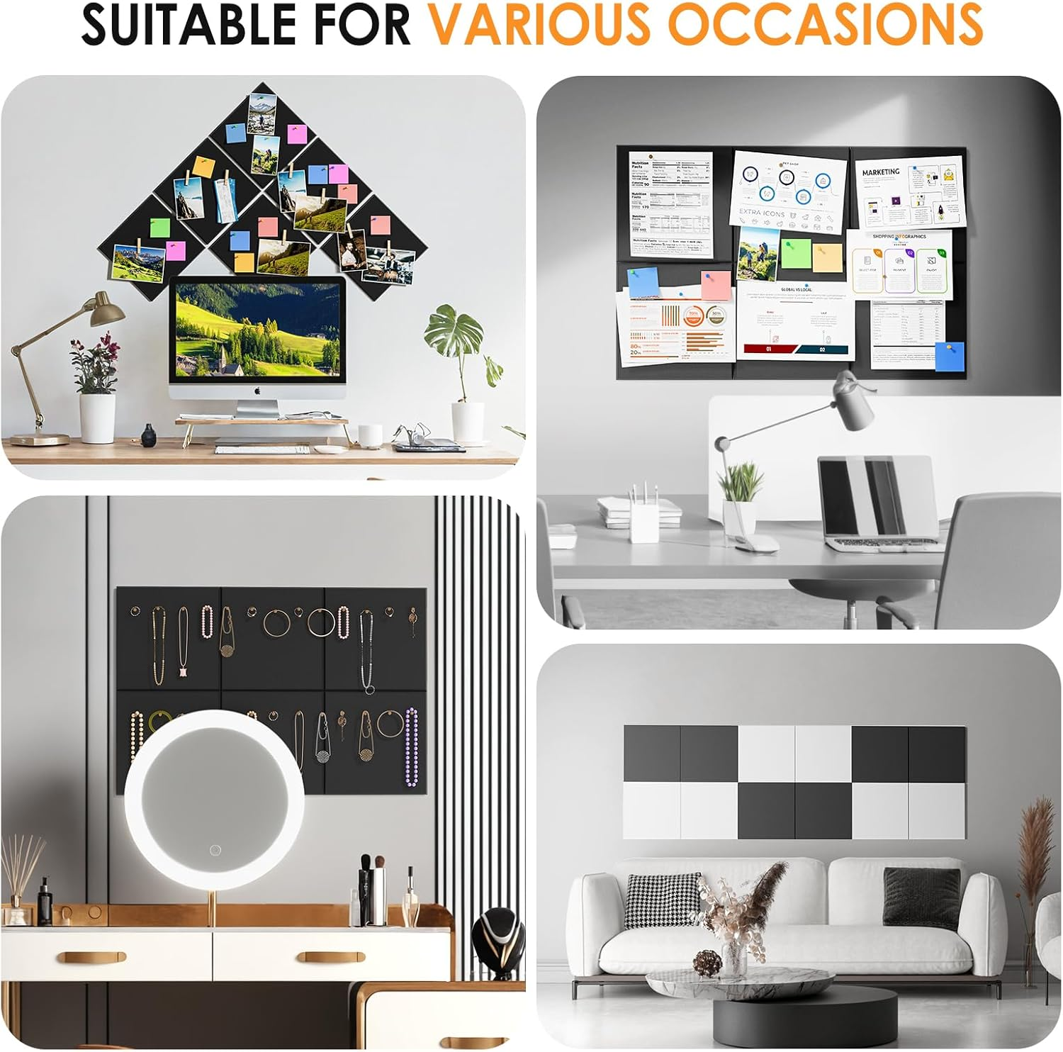 Maxgear Large Cork Board 36"X24" Alternative, 6 Pack Felt Wall Tiles with Pushpins, Black Cork Boards for Walls Cork Board for Office Pin Board Tack Board Cork Board - Silver Gray image number 4