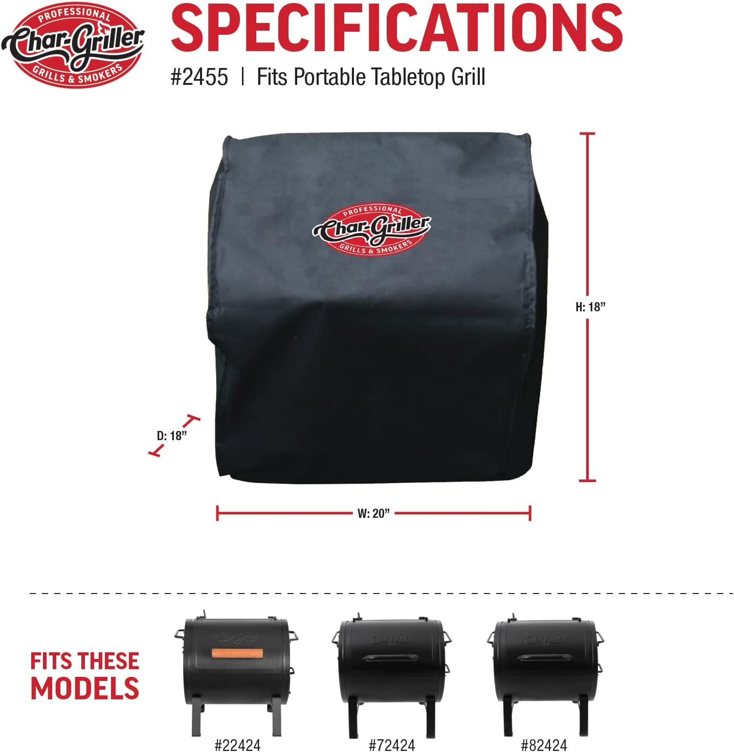 Char-Griller 2455 Table Top Grill/Side Fire Box Cover, Standard, Black image number 2