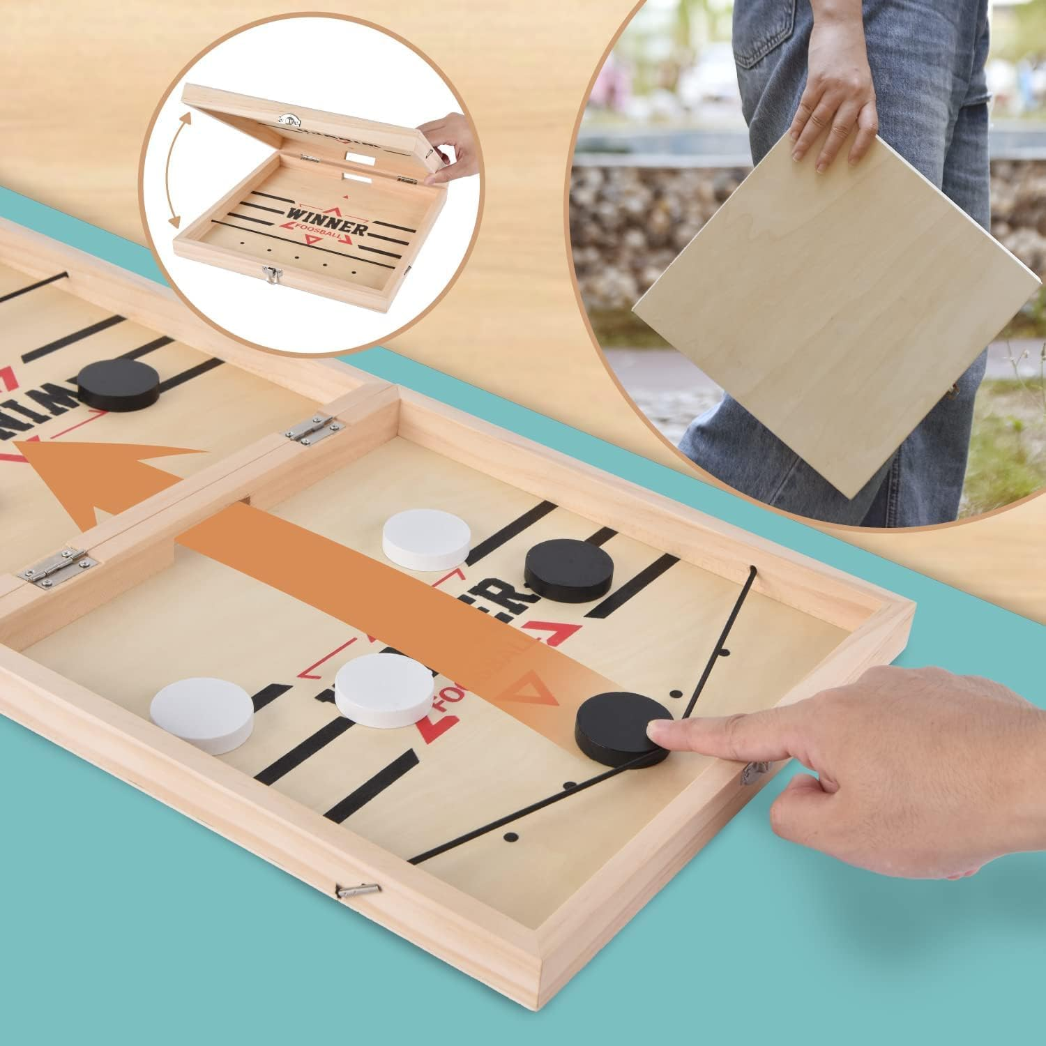 Large Fast Sling Puck Game Super Wooden Chess Set Board Games for Family Game Night and Party with Friends Winner Foosball and Rapid Bored Games Set，Board Games for Kids 8-12 image number 5