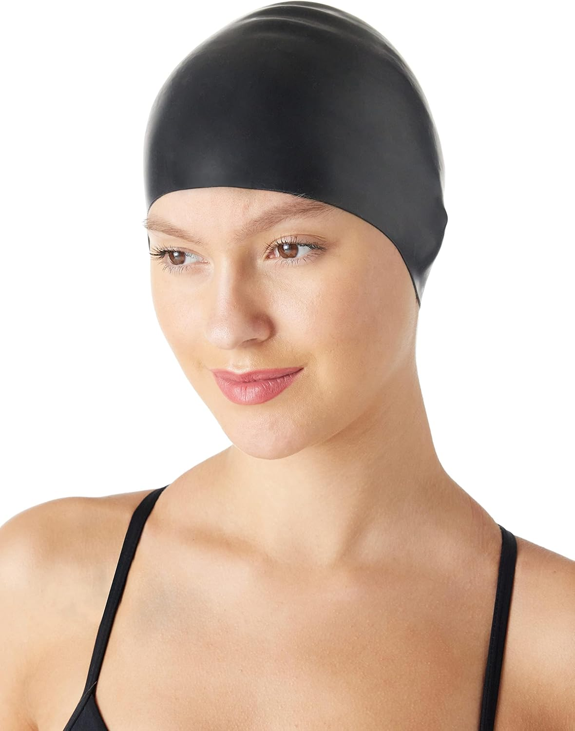 Amazon Basics Wrinkle Free Silicone Unisex Swim Caps Black, 1-Pack