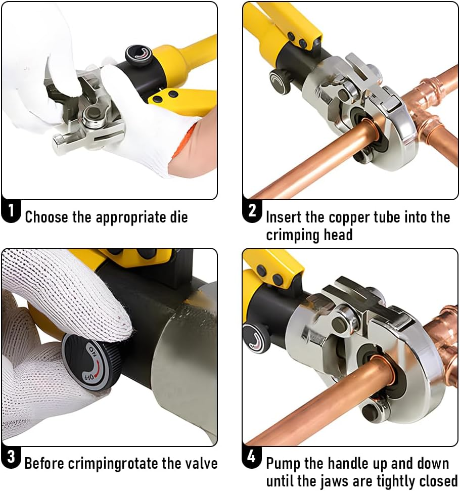 ALPEN OUTDOOR Hydraulic Pipe Crimper Plier Set Tube Plumbing Tool with Crimping Dies for Stainless Steel Fittings-Size M15 M18 M22 M28 Included (Stainless Steel Pipe)