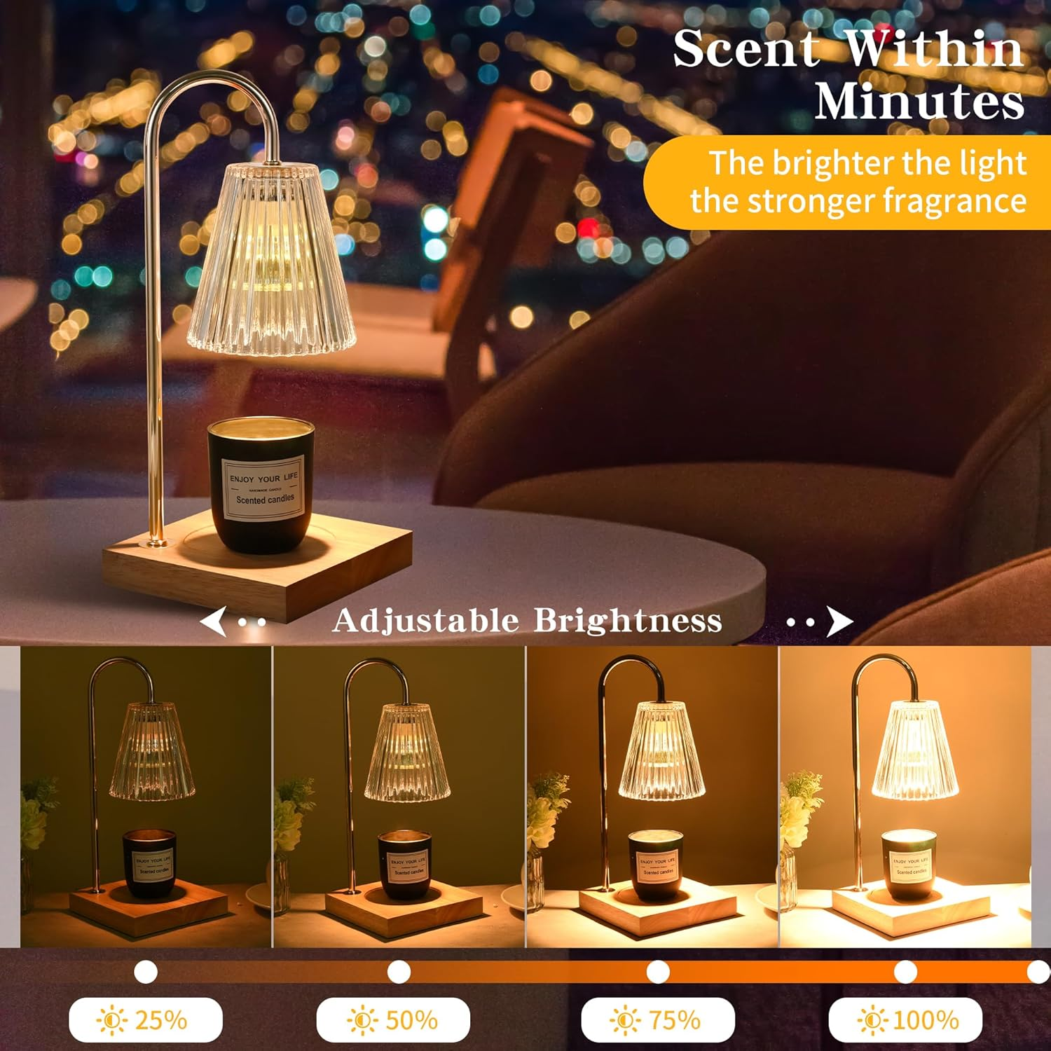 Candle Warmer Lamp with Timer, Electric Candle Lamp Warmer, Mom Birthday Gifts for Room, House Warming Gifts New Home Bedroom Decor for Couples, Wax Melt Warmer with 2 Bulbs (Clear) image number 3