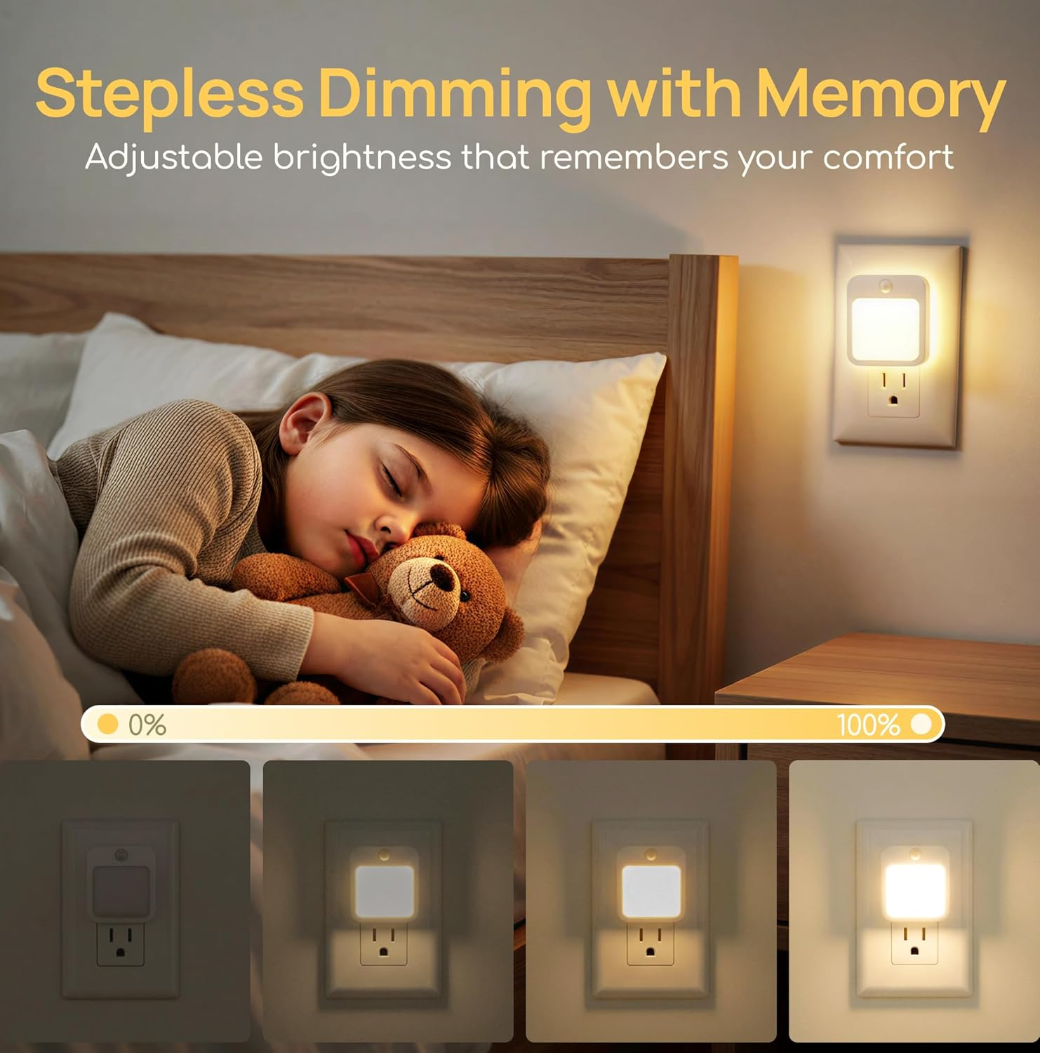 Viviendo Smart Motion Sensor Night Light, 2Packs with Stepless Dimming Memory & Auto On/Off, 0.6W Ultra-Energy Saving, Plug in LED Nightlight for Bedroom, Bathroom, Hallway, Stairs, Cabinet (AU Plug) image number 1