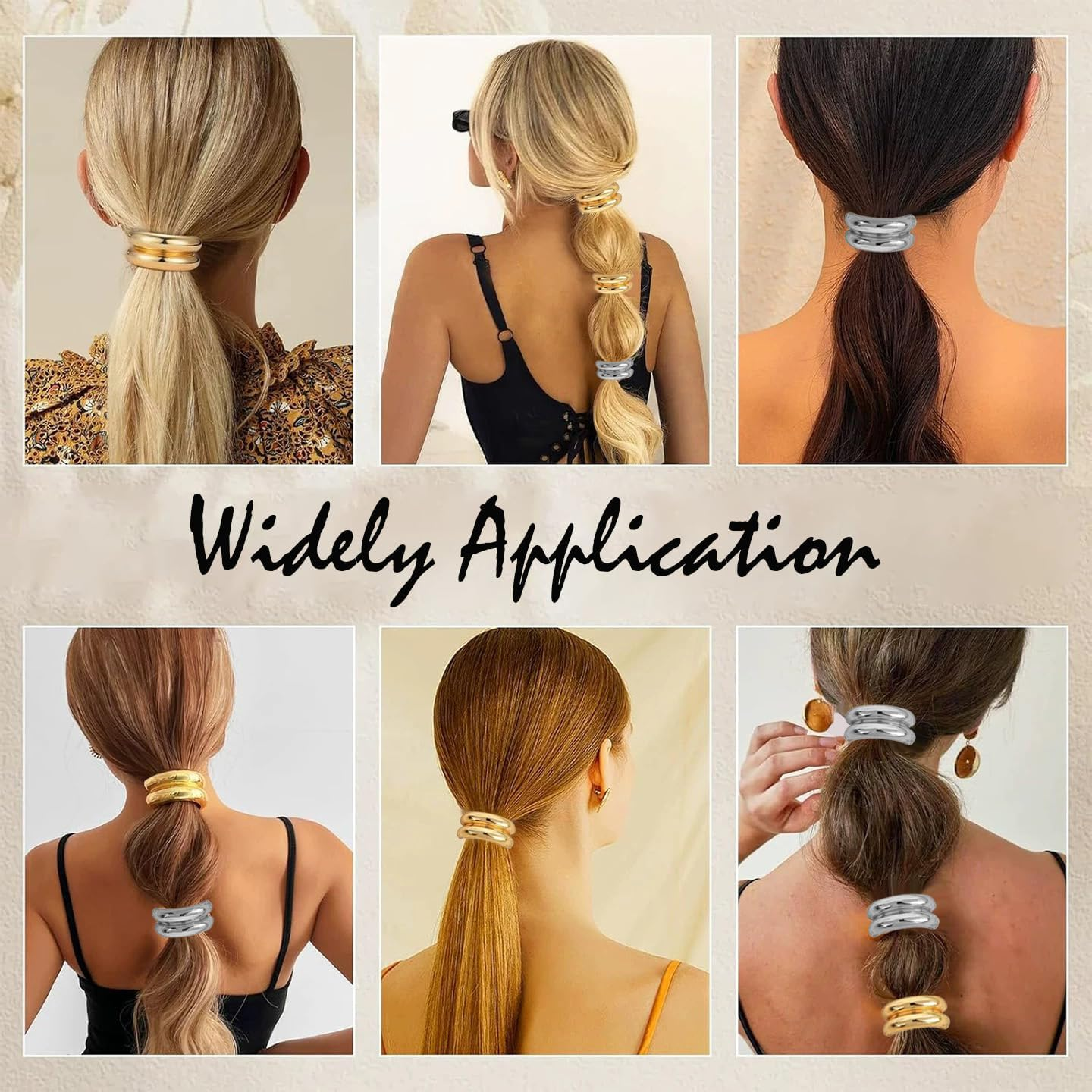 Gaodercha Pack of 4 Metal Geometric Elastic Hair Ties 2 Styles Shiny Double Bow Ponytail Hair Tie Elegant Durable Geometric Design Hair Accessories for Women image number 4