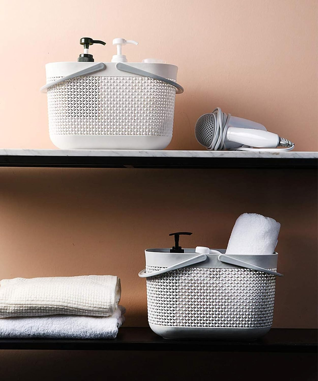 NDBOX 2Pcs Bathroom Storage Basket with Handles | Cleaning Caddy | Plastic Shower Storage | Shelf Organisers Basket | Multipurpose Cleaning Storage Caddy image number 5