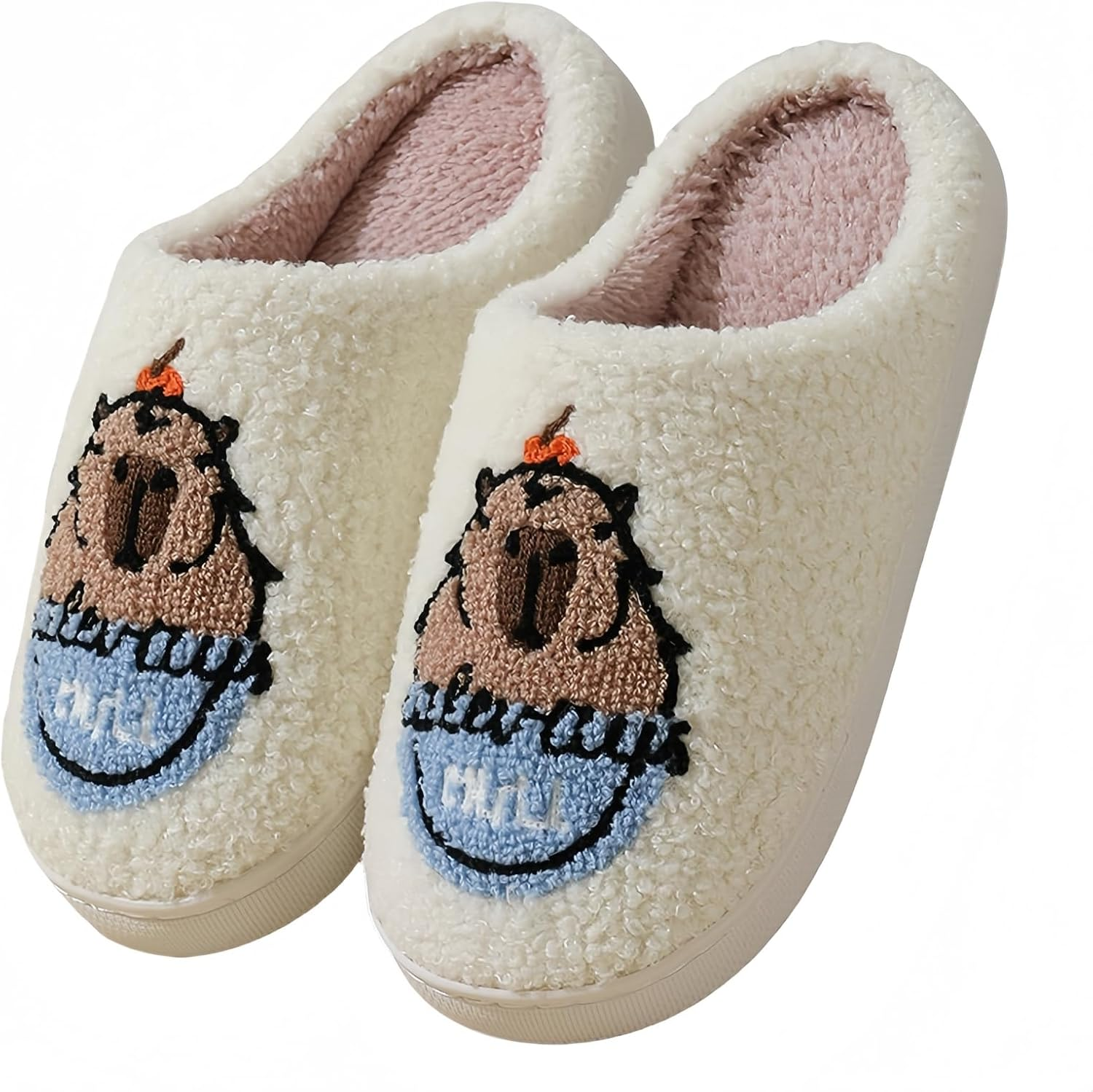 Cute Animal Slippers for Women and Men with Capybara or Chicken Embroidery Plush Memory Foam House Shoes with Soft Lining and Non Slip Sole for Indoor Use