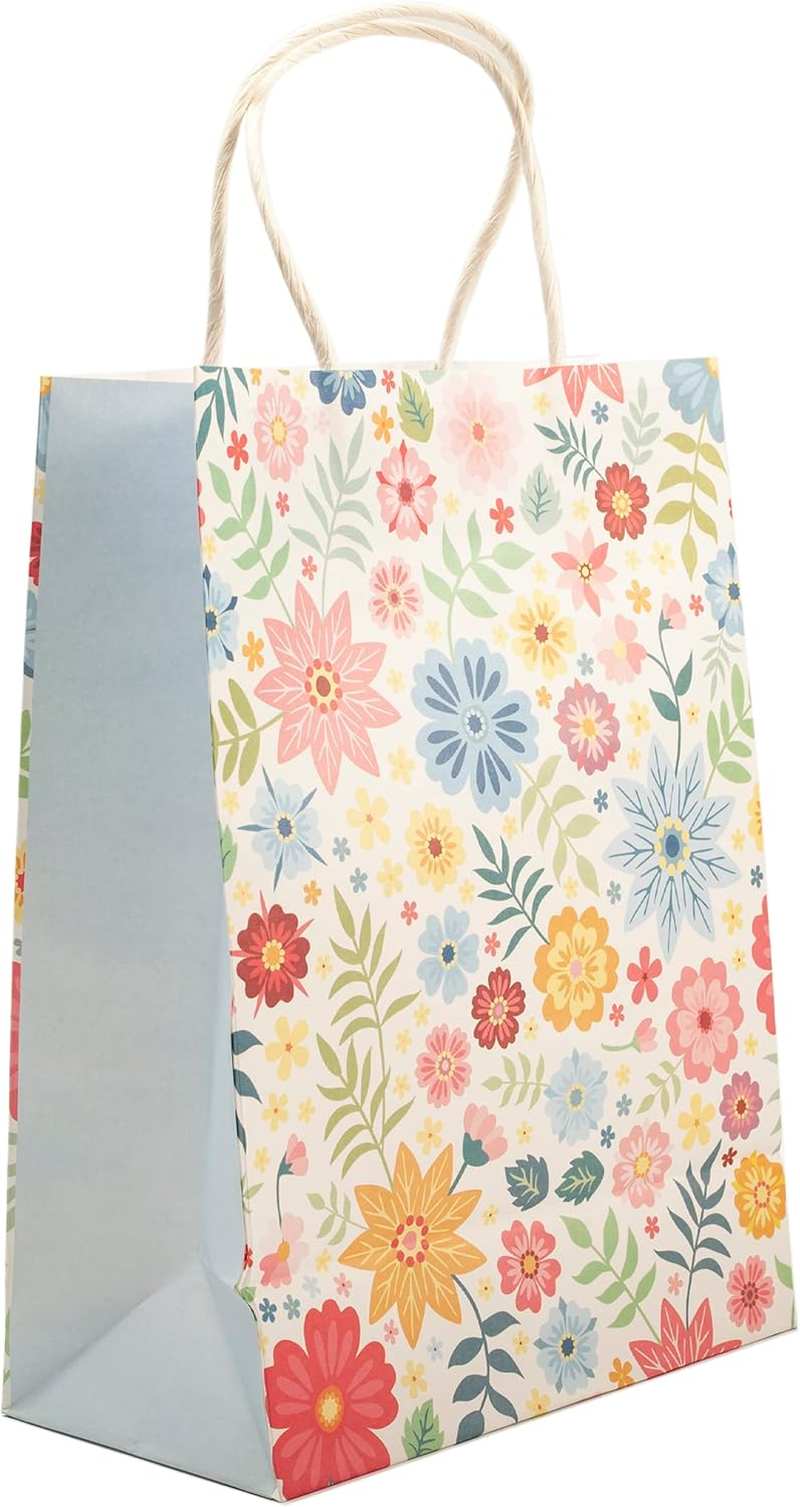 10 Pcs Kraft Paper Bags Colorful Flowers Print Shopping Bags,Goodie Bags Small Bulk for Birthday, Wedding, Baby Shower, Party Supplies, Takeout/To Go Bags, Retail Bags image number 4