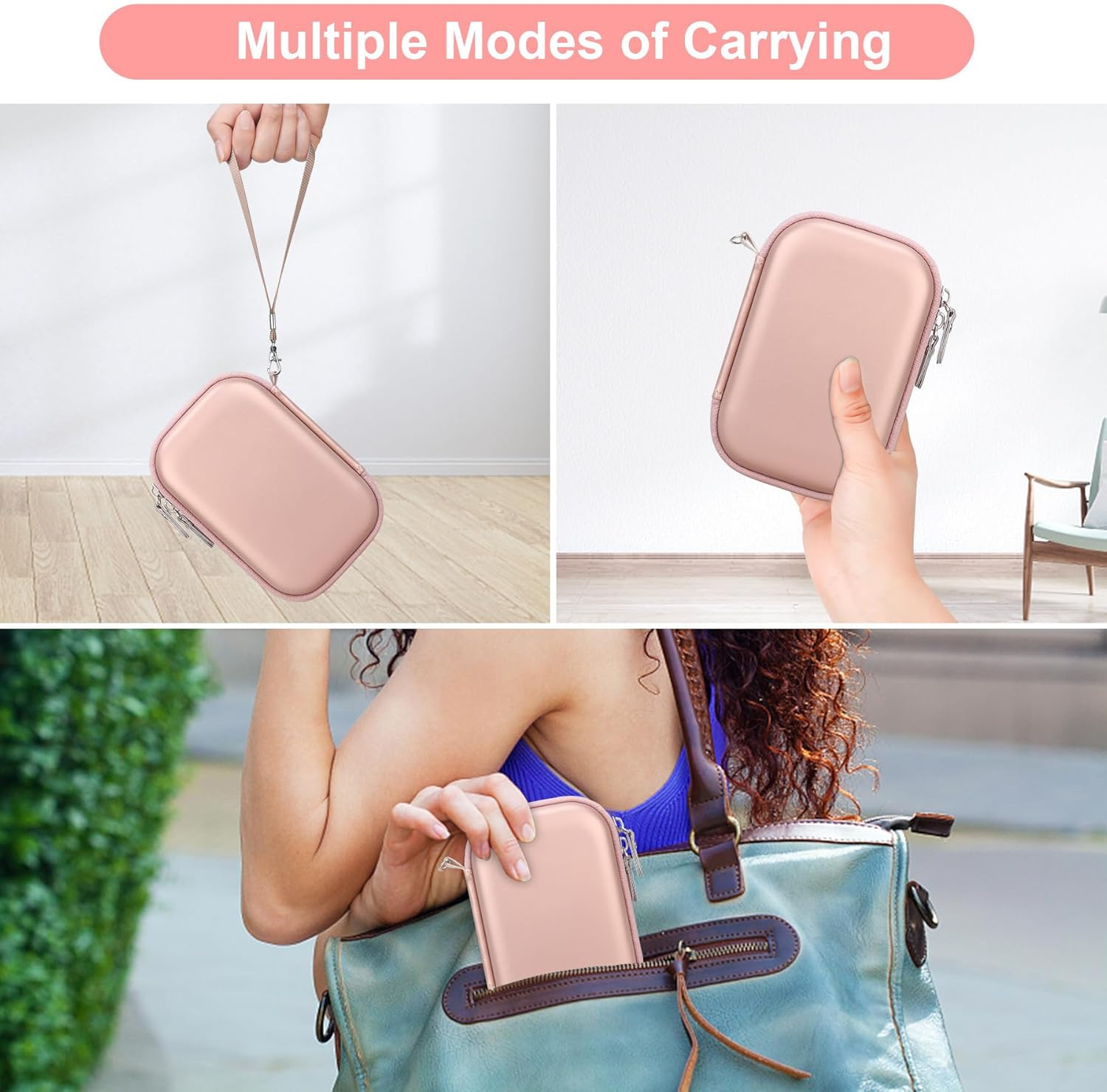 Canboc Hard Case for Canon Ivy 2/ Canon Zoemini 2 Mini Photo Printer Mobile Wireless Bluetooth Instant Camera Printer, Zipper Mesh Bag Fit Photo Paper Cable, Rose Gold - Pink image number 4