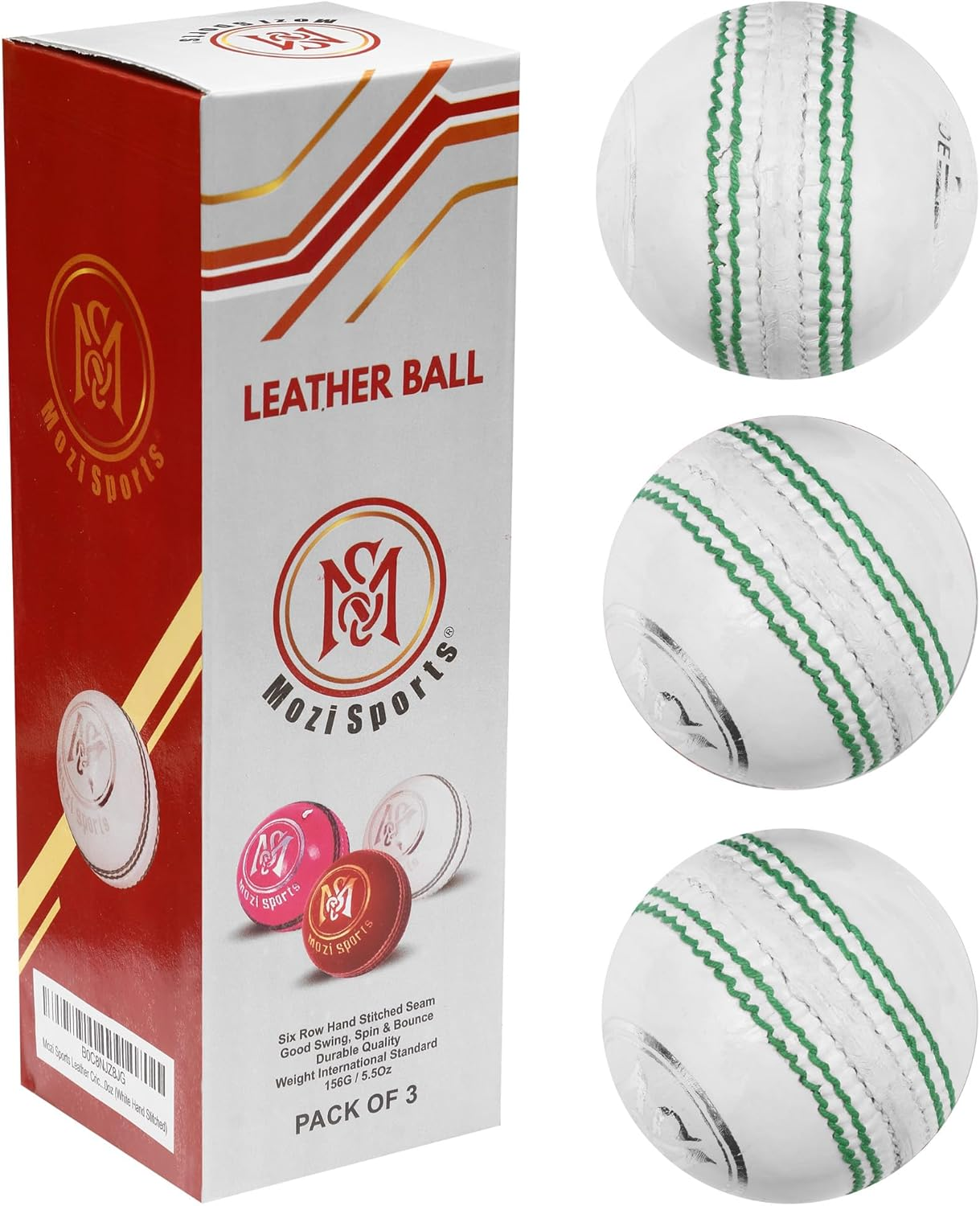 Mozi Sports&reg; Leather Cricket Ball Senior Hand Stitched Match Quality Balls Weight 5.50Oz