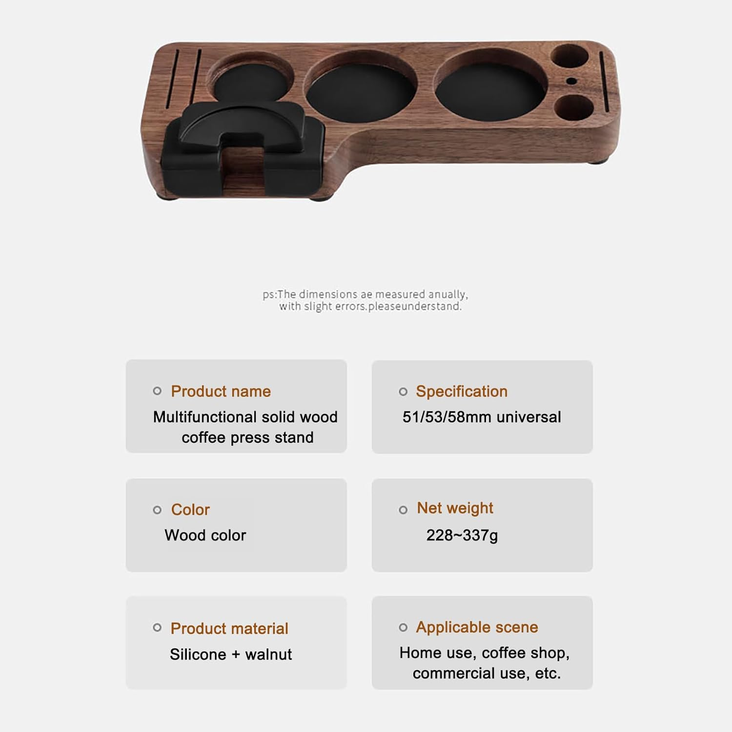 Joyeee Wooden Espresso Tamping Station, Portafilter Tamping Stand Espresso Coffee Organizer Box Fit for Storage 51, 53, 58MM Espresso Tamper Mat Portafilter Holder, (Accessories Not Included) image number 4