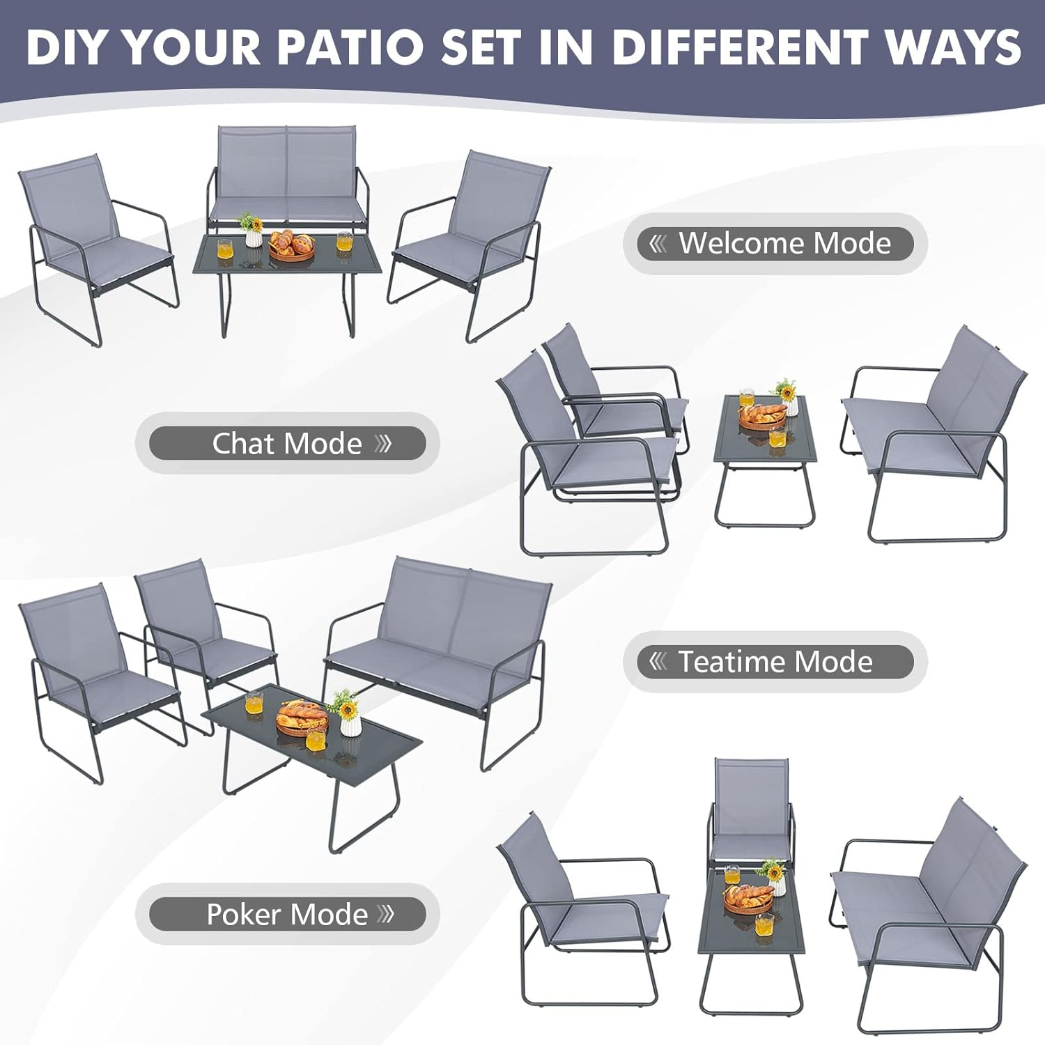 Costway 4-Piece Metal Patio Furniture Chat Set Outdoor Conversation Table Garden image number 6