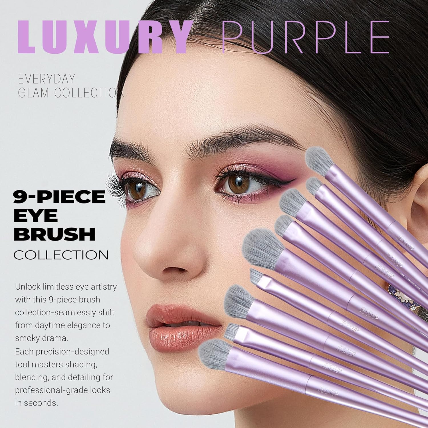 Jessup Makeup Brushes Set Professional 14Pcs Vegan Make up Brushes, Foundation Eyeshadow Concealer Contour Powder Blush Blending Eyeliner Brush, Premium Synthetic Fiber, Luxury Purple T512 image number 6