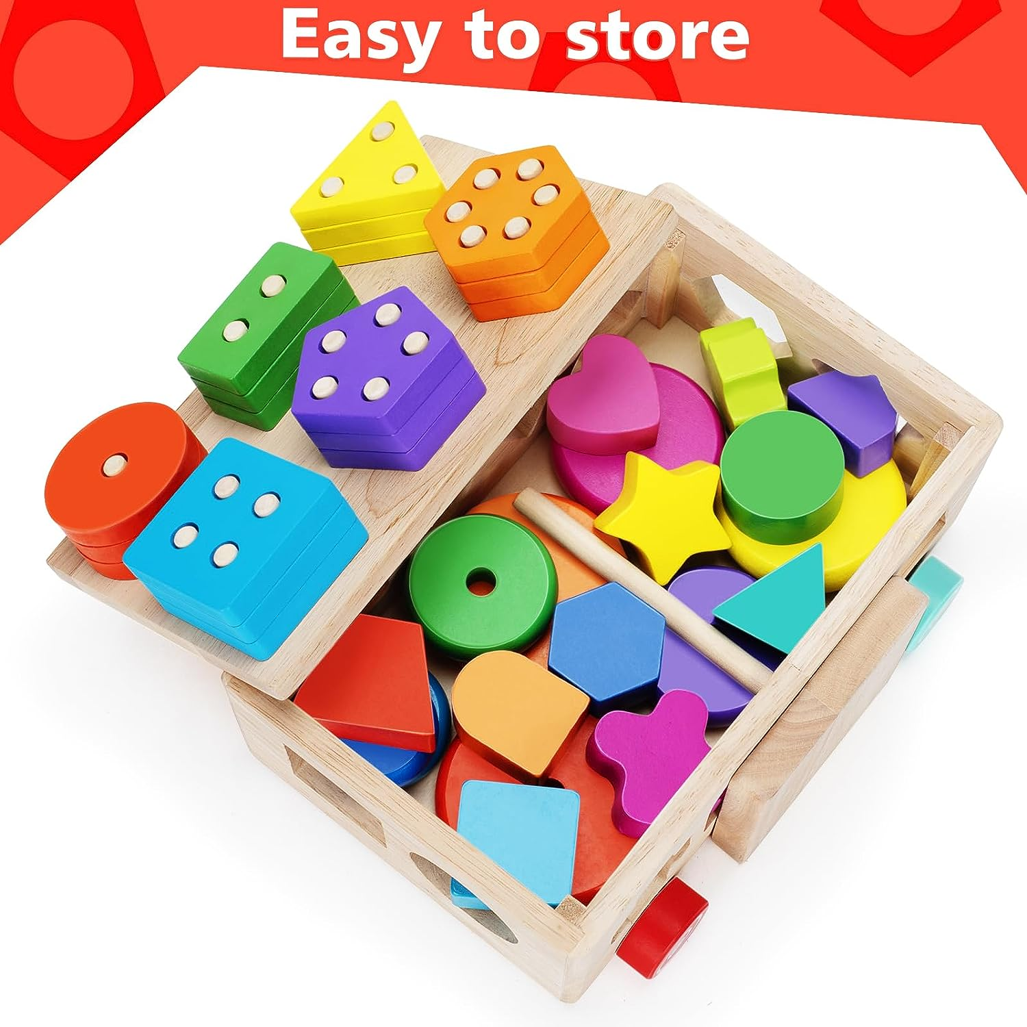 Aigybobo Montessori Toys for 1 Year Old, Baby Toy 12-18 Months, Wooden Shape Sorting & Ring Stacking Toys for Toddlers and Kids Preschool, Ideal for Boys Girls Age 1 2 3 Years Old image number 4