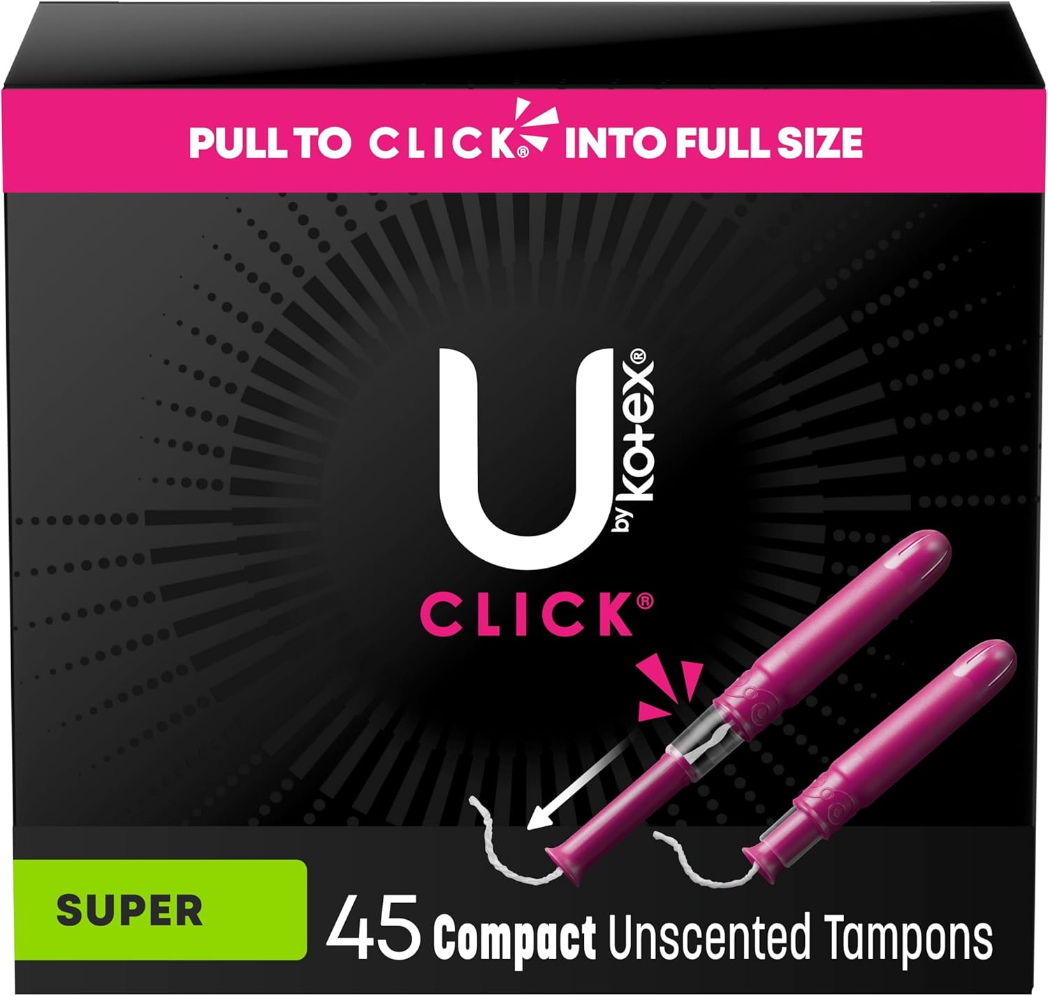 U by Kotex Click Compact Tampons, Super Absorbency, Unscented, 45 Count (Packaging May Vary), 45 Count image number 5